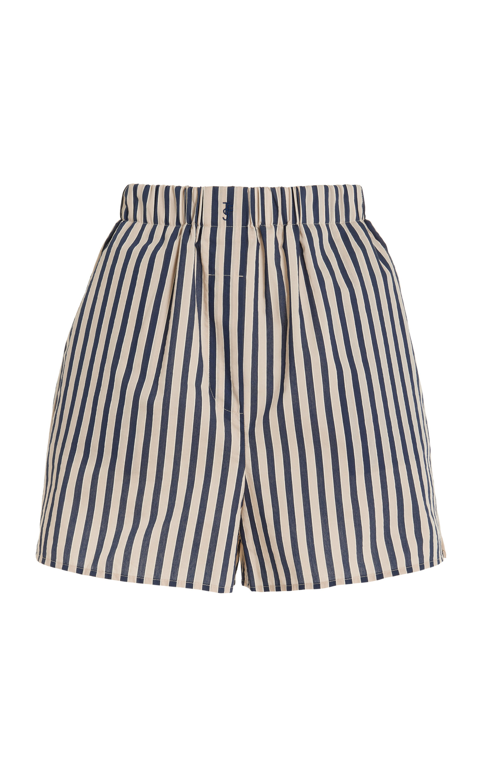 The Frankie Shop Lui Striped Cotton-blend Boxer Shorts In Brown