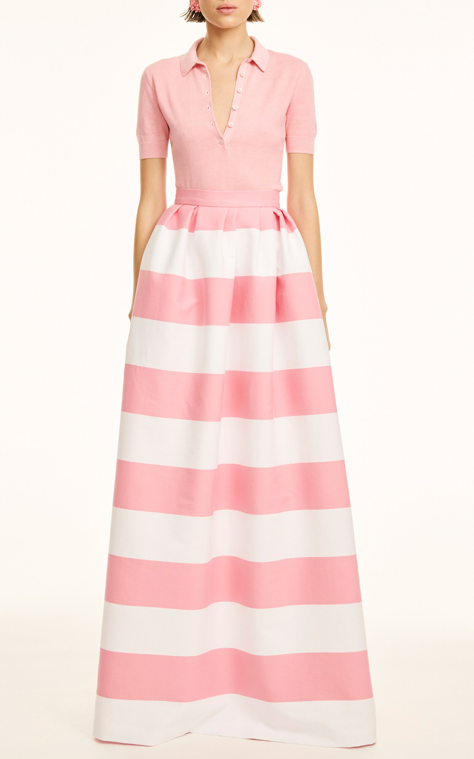 Carolina Herrera Short Sleeve Silk-cotton Polo Top In Pink