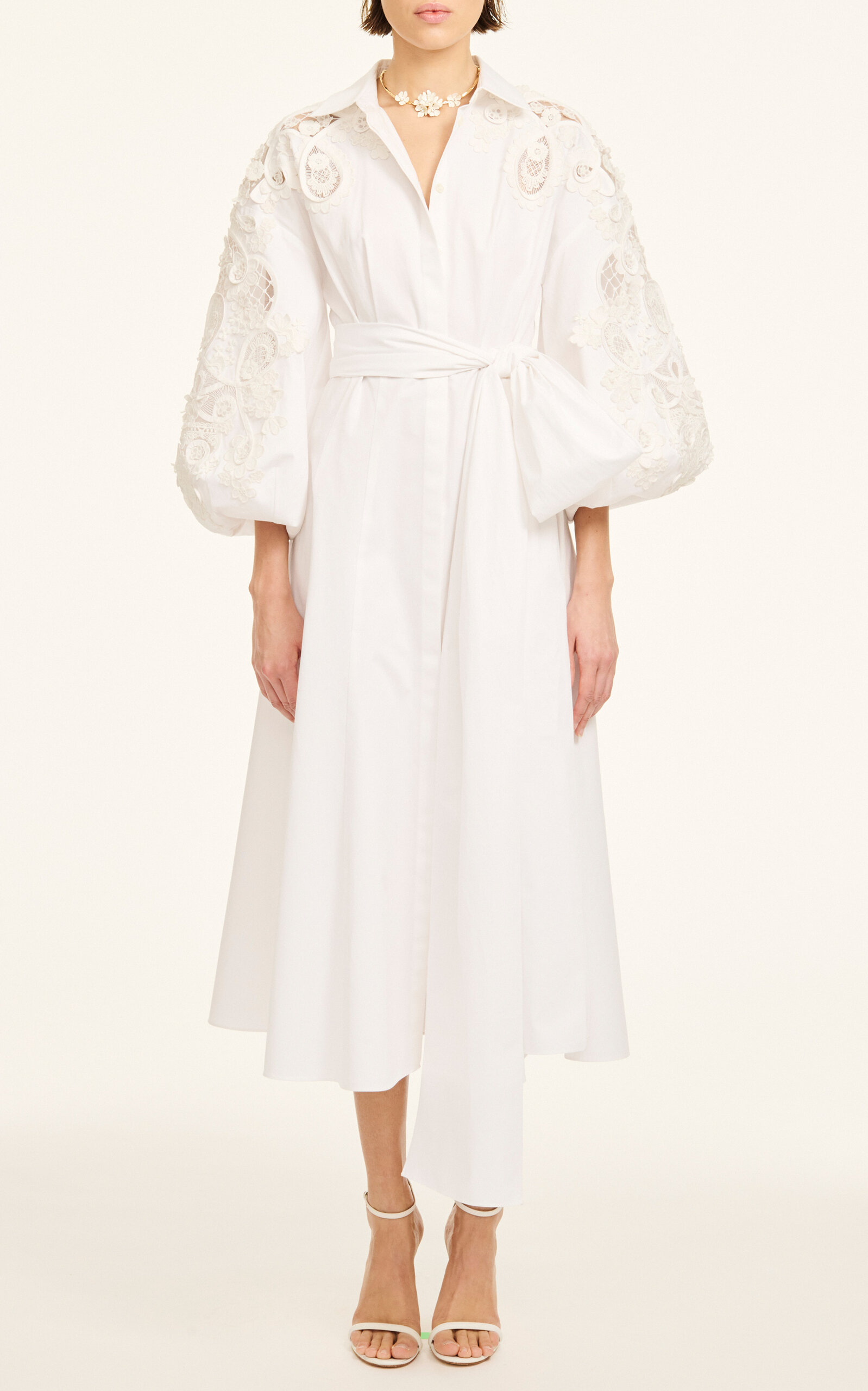 Carolina Herrera Embroidered Cotton Midi Shirt Dress In White