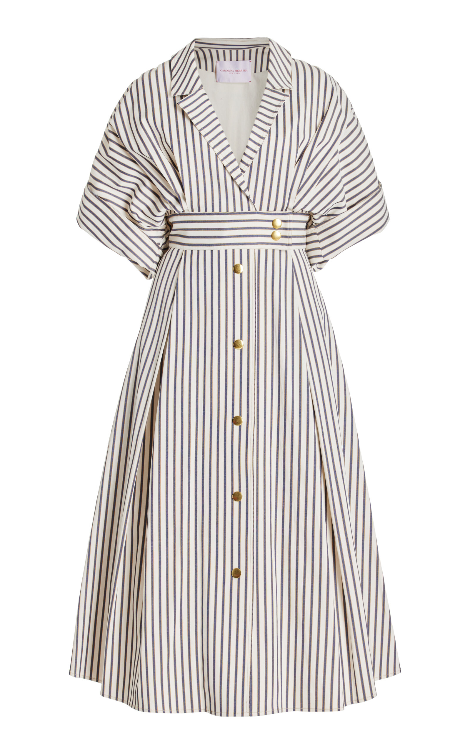 Shop Carolina Herrera Wrapped Cotton-blend Midi Shirt Dress In Stripe