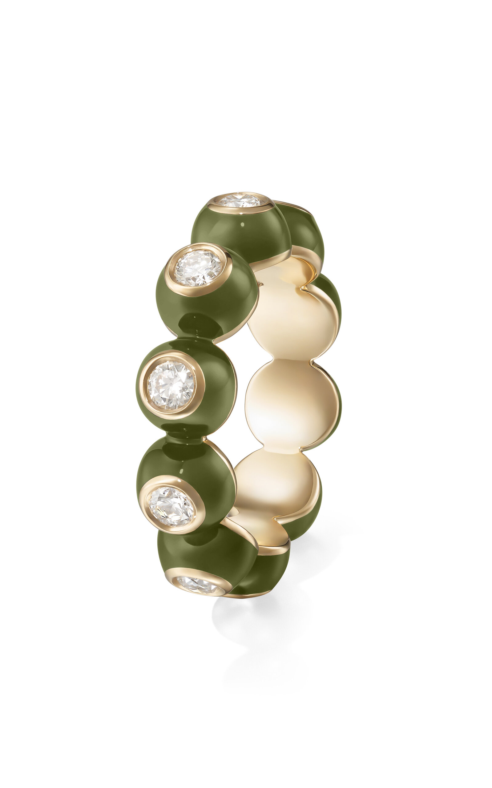 Audrey Enameled 18k Yellow Gold Diamond Ring in Army Green