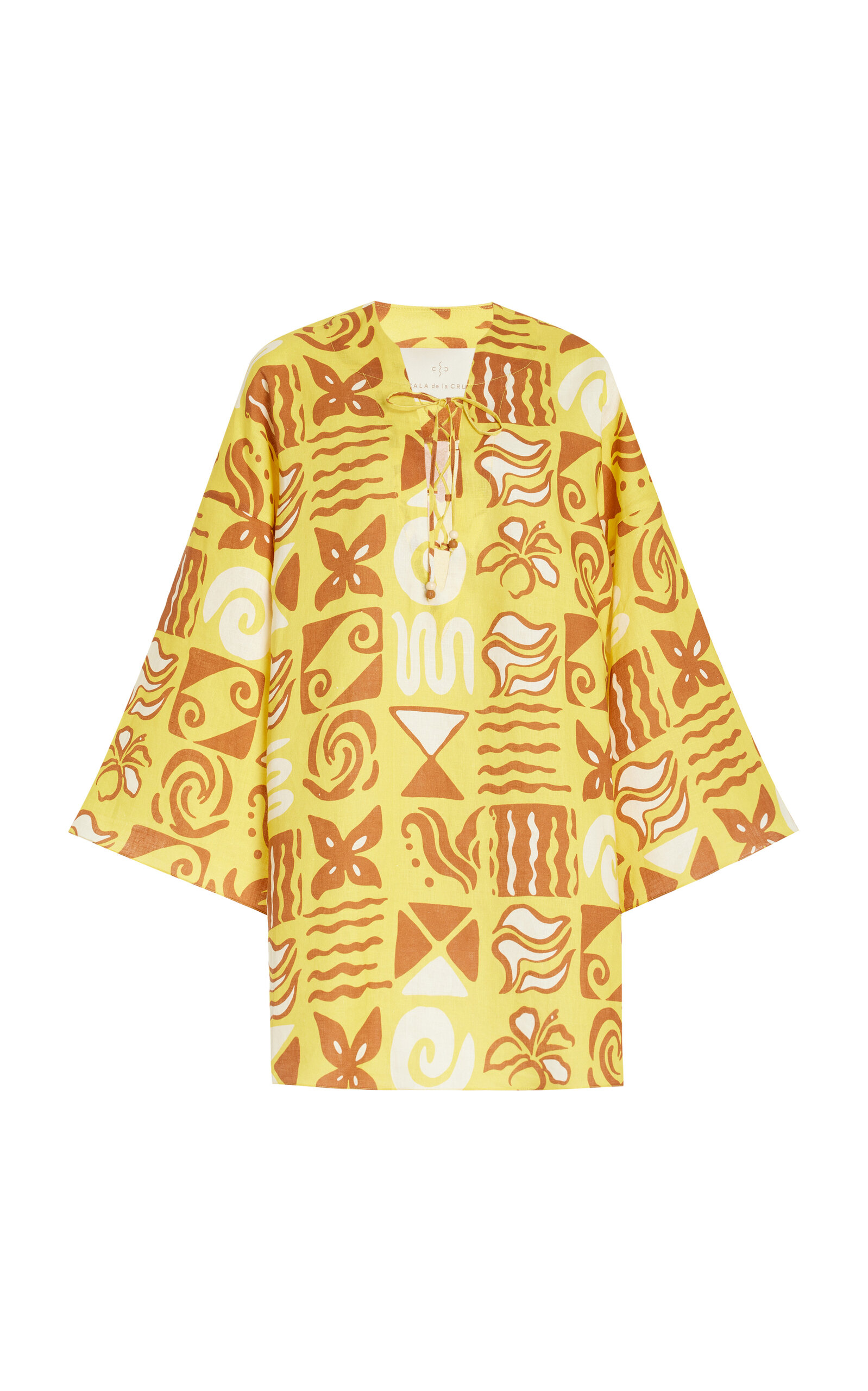 Shop Cala De La Cruz Exclusive Turin Linen Tunic Mini Dress In Yellow