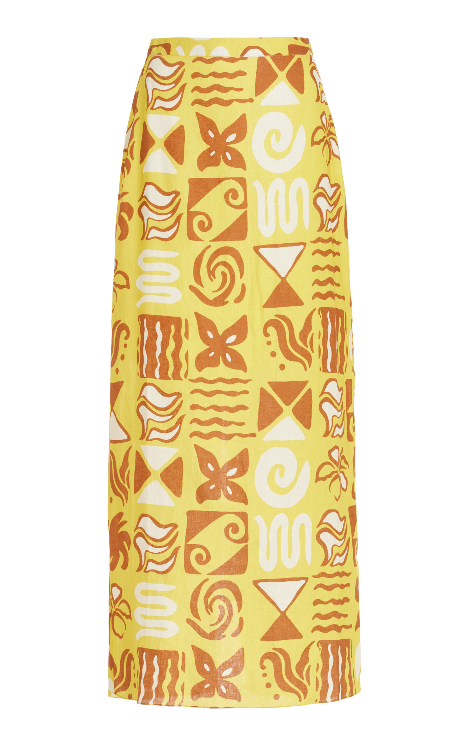 Shop Cala De La Cruz Exclusive Magda Linen Midi Skirt In Yellow