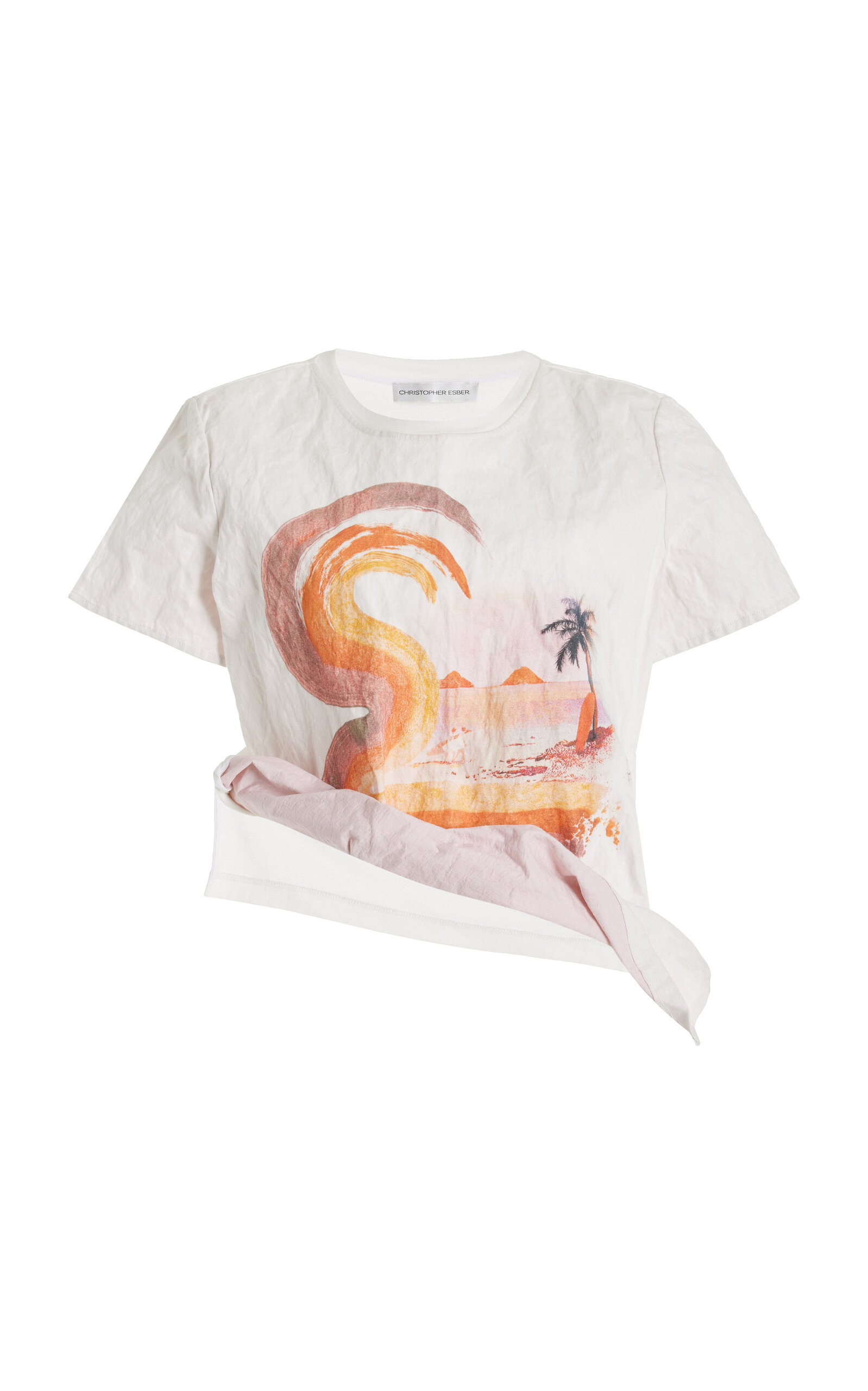 Christopher Esber Exclusive Surf-Print Crushed-Cotton T-Shirt - White - Women's Clothing