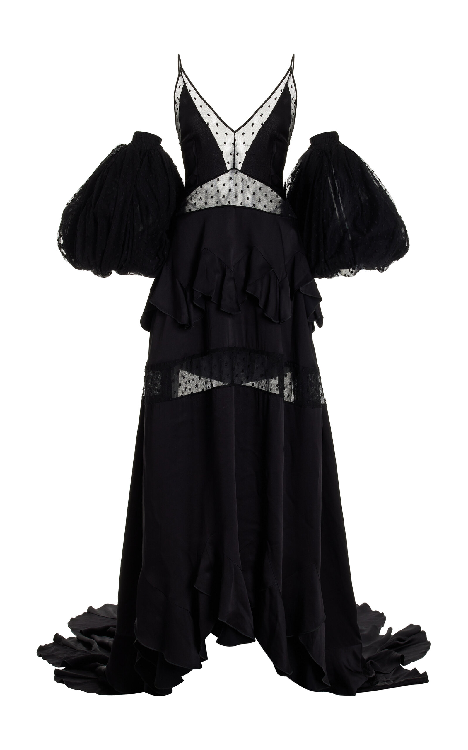 Shop Stella Mccartney Plumetis-trimmed Open Back Satin Gown In Black