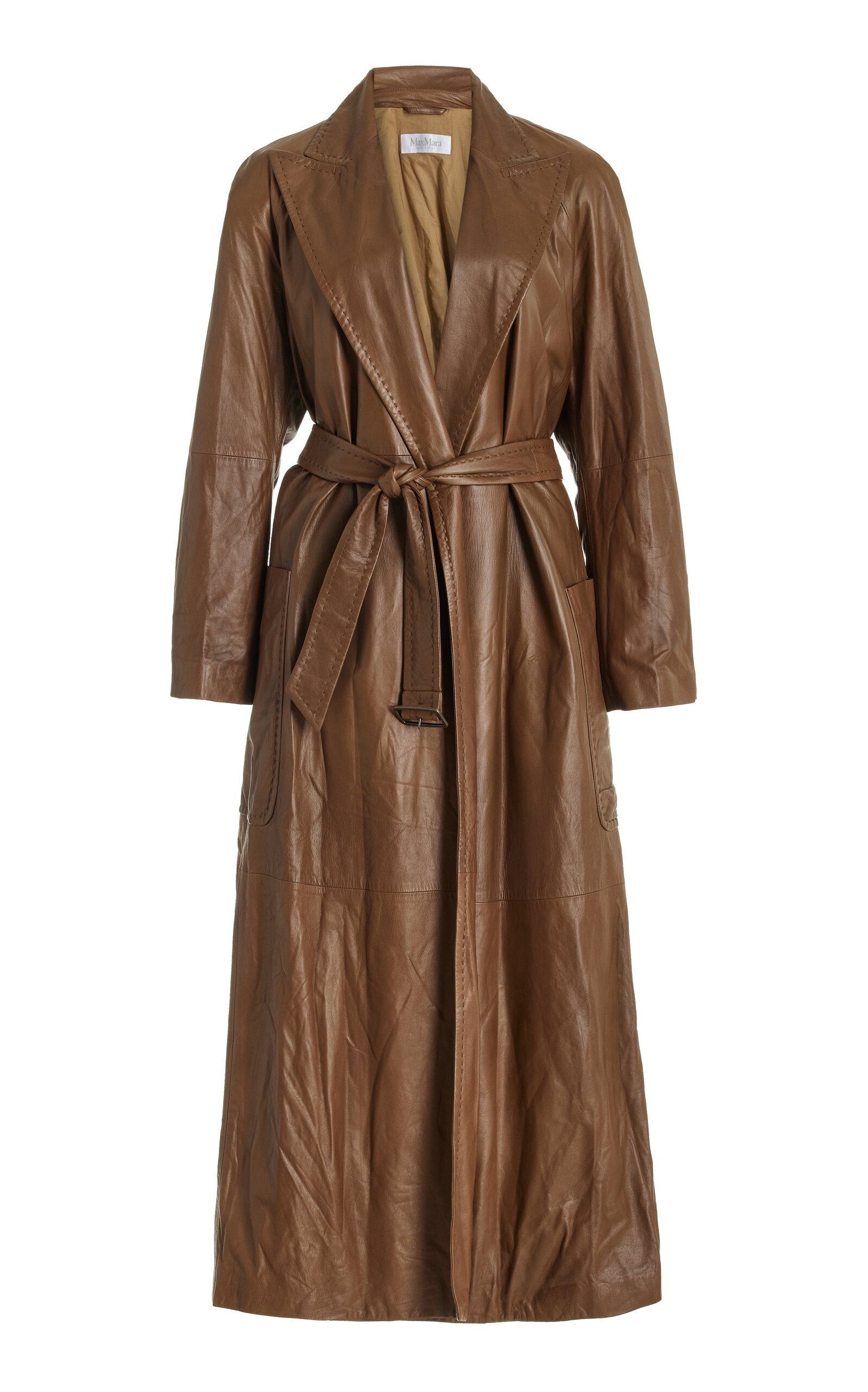 Max Mara Aiello Leather Trench Coat In Brown