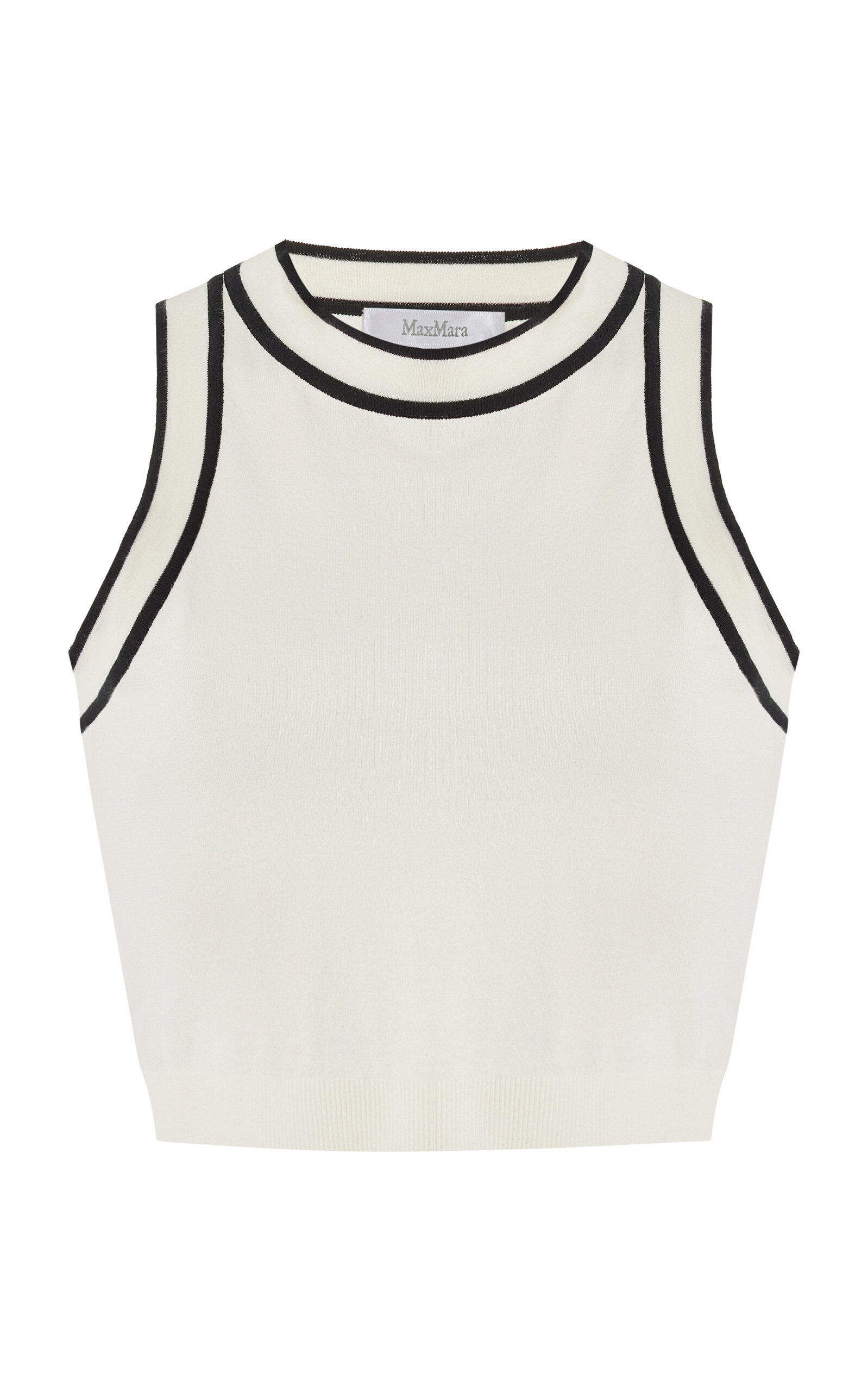 Shop Max Mara Ruggero Cropped Cotton-blend Tank Top In Ivory