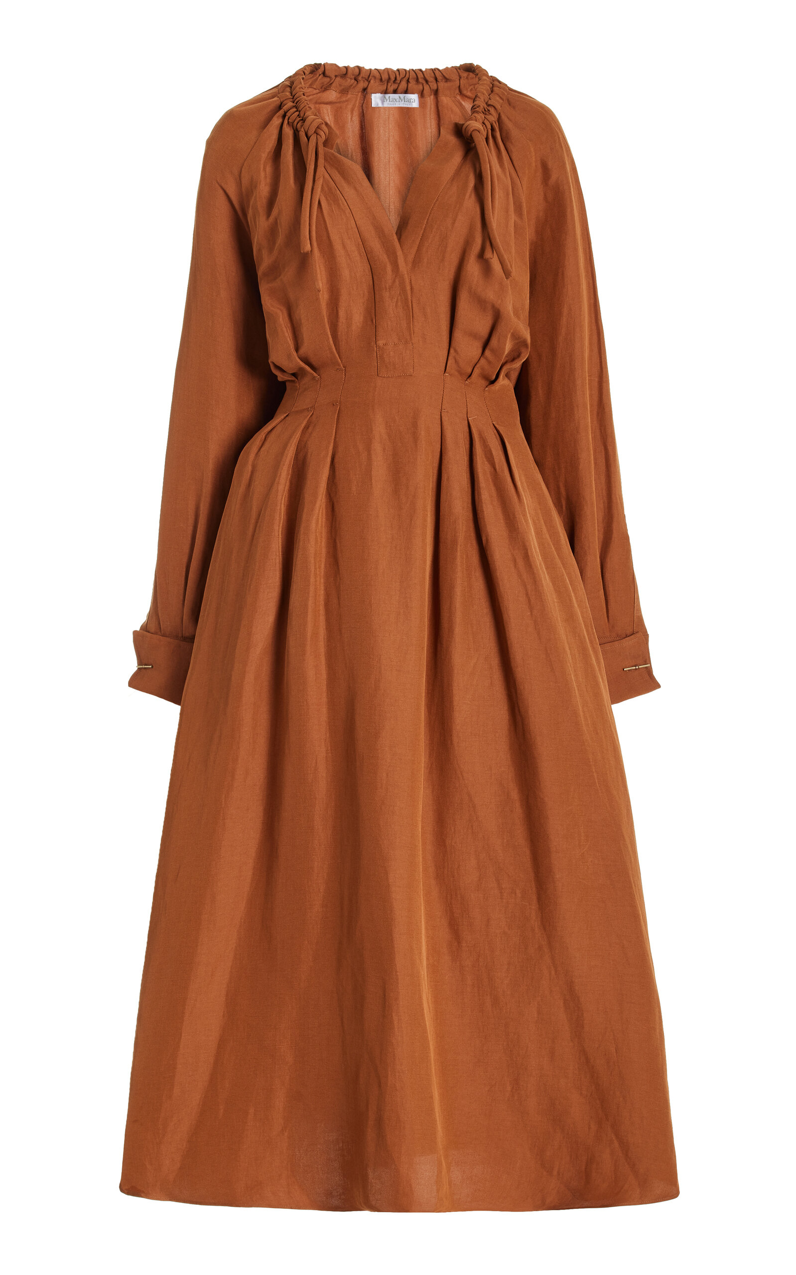 Max Mara Drina Linen-silk Tunic Midi Dress In Brown