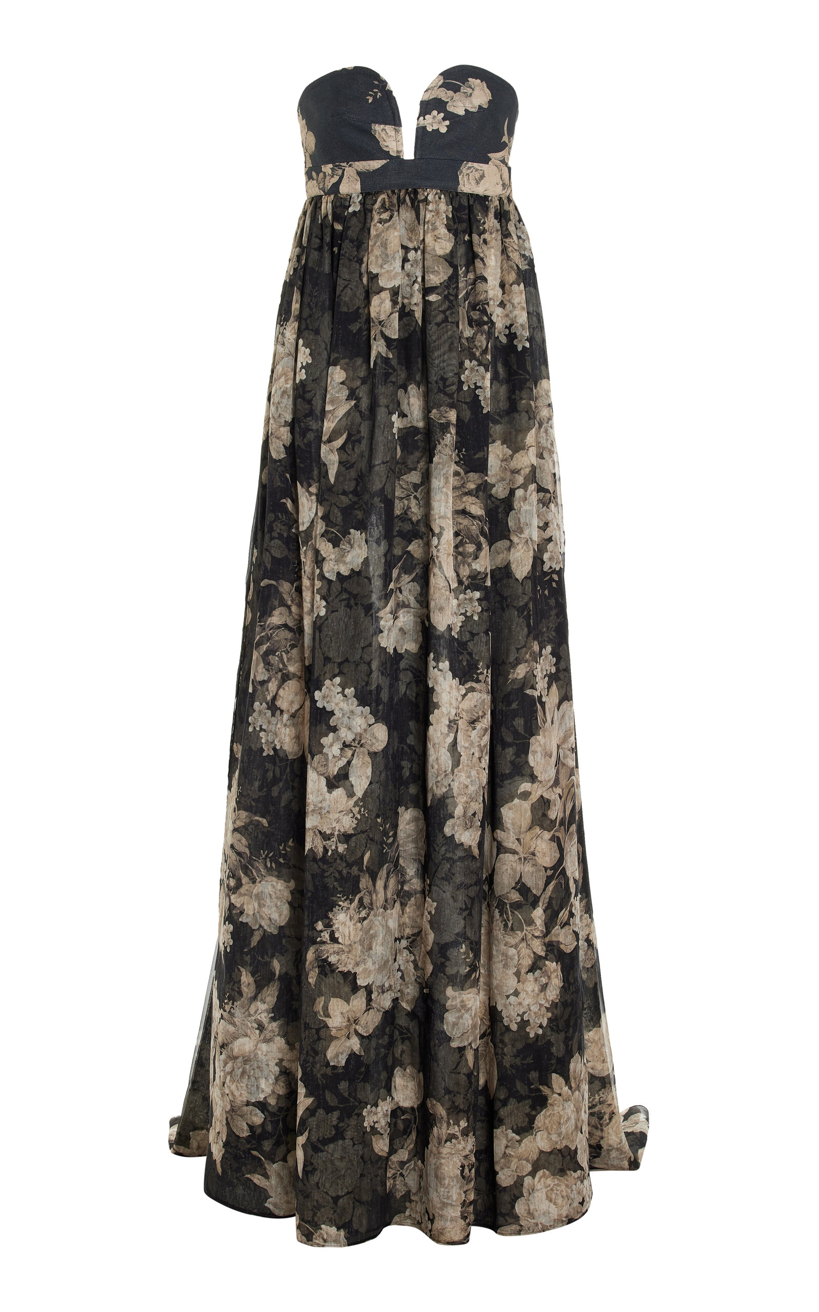 Shop Max Mara Acerbo Strapless Floral Silk-chiffon Gown In Black
