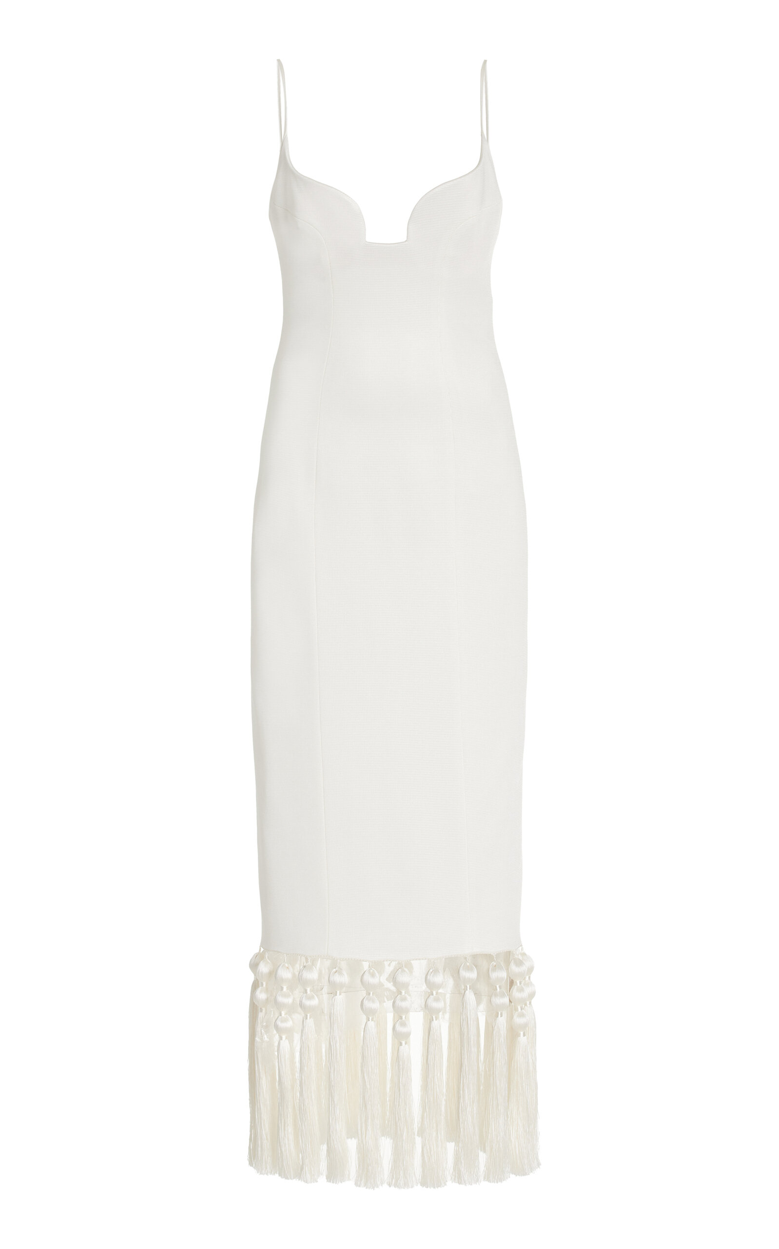 Galvan Belize Tasseled Knit Midi Dress In White
