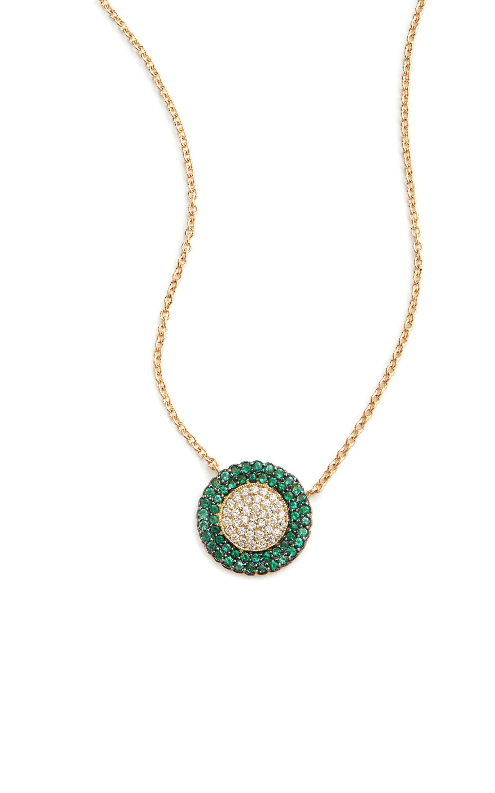 18k Yellow Gold Diamond and Emerald Pendant Necklace