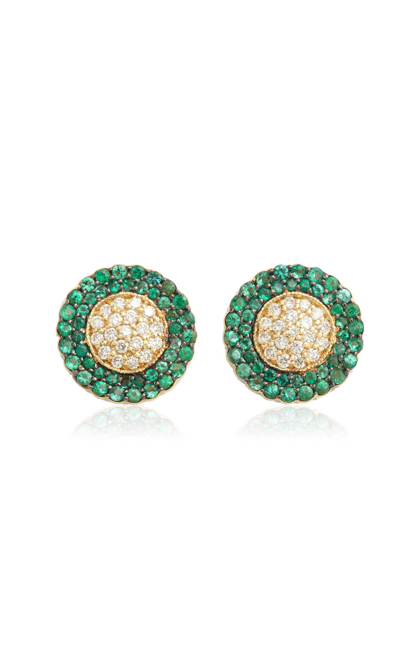 Jamie Wolf 18k Yellow Gold Diamond And Emerald Earrings In Green