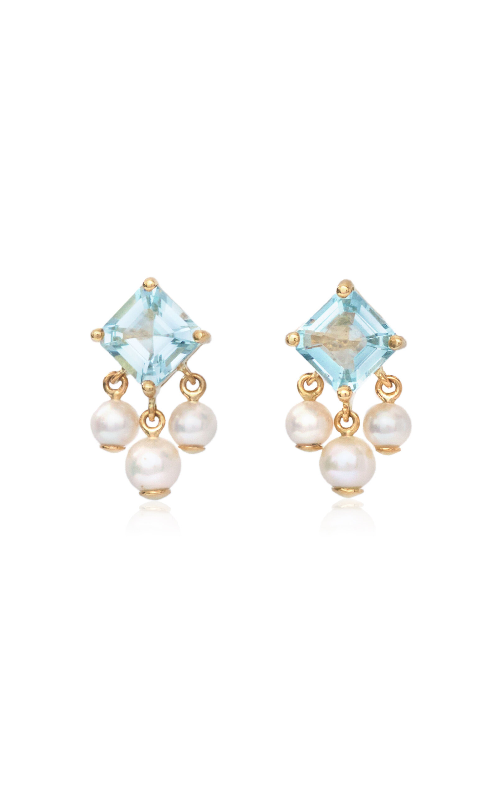 18k Yellow Gold Aquamarine; Pearl Earrings