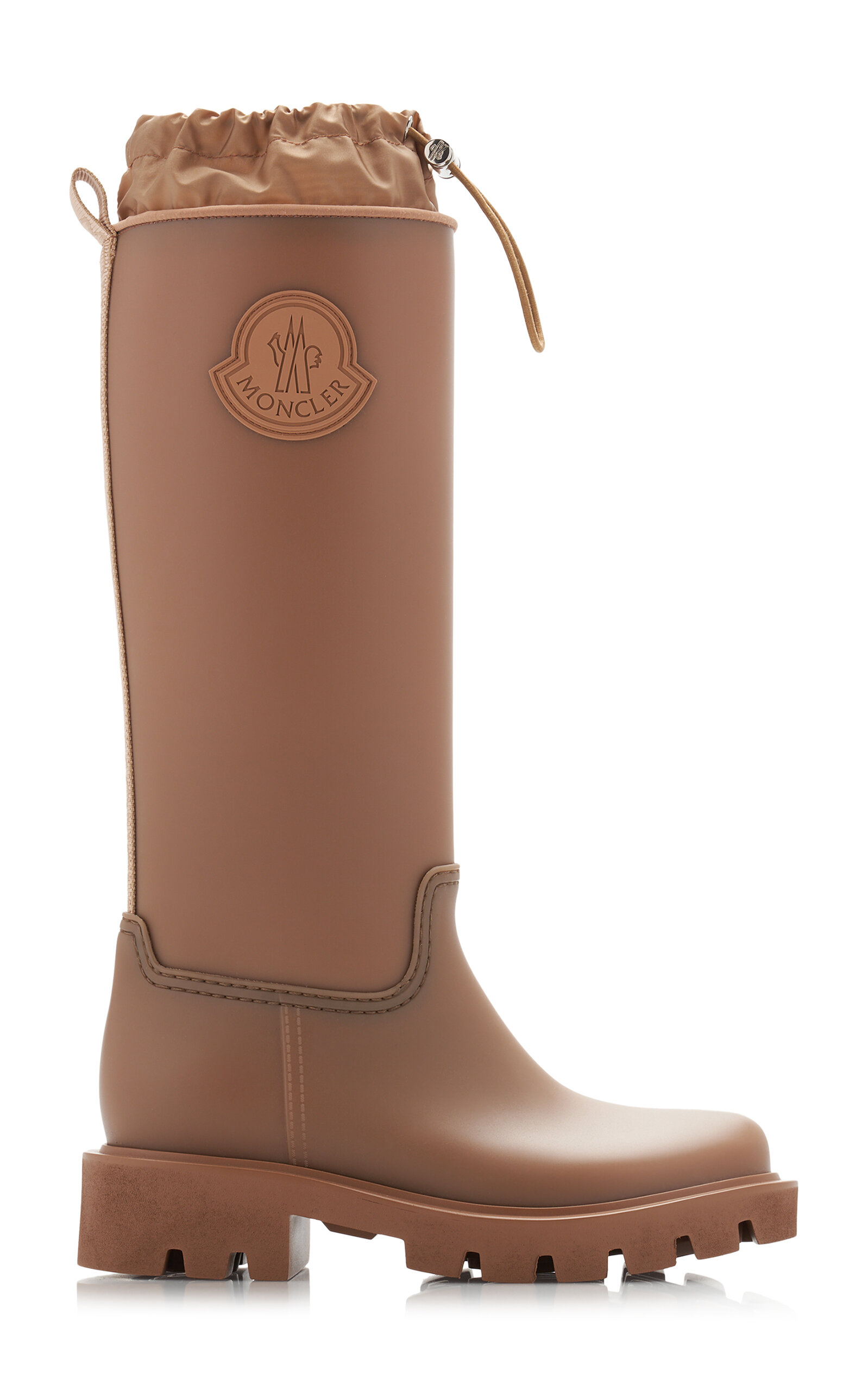 Moncler Kickstream Leather Tall Rain Boots In Burgundy