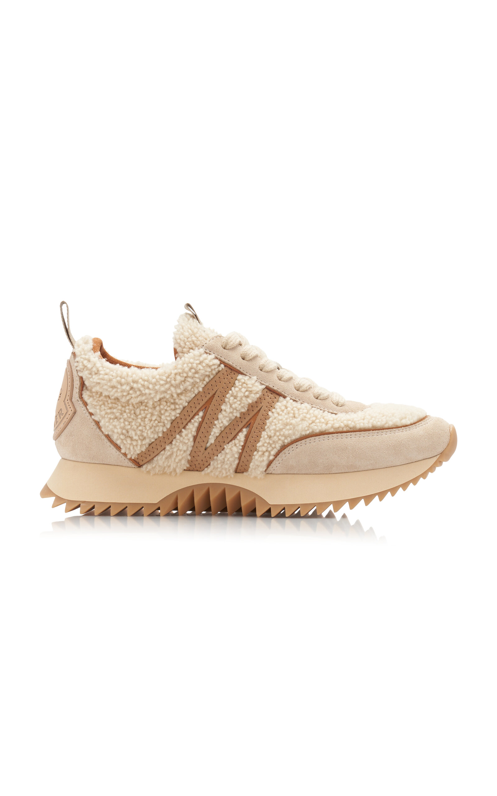 Moncler Pacey Shearling-trimmed Leather Sneakers In Tan