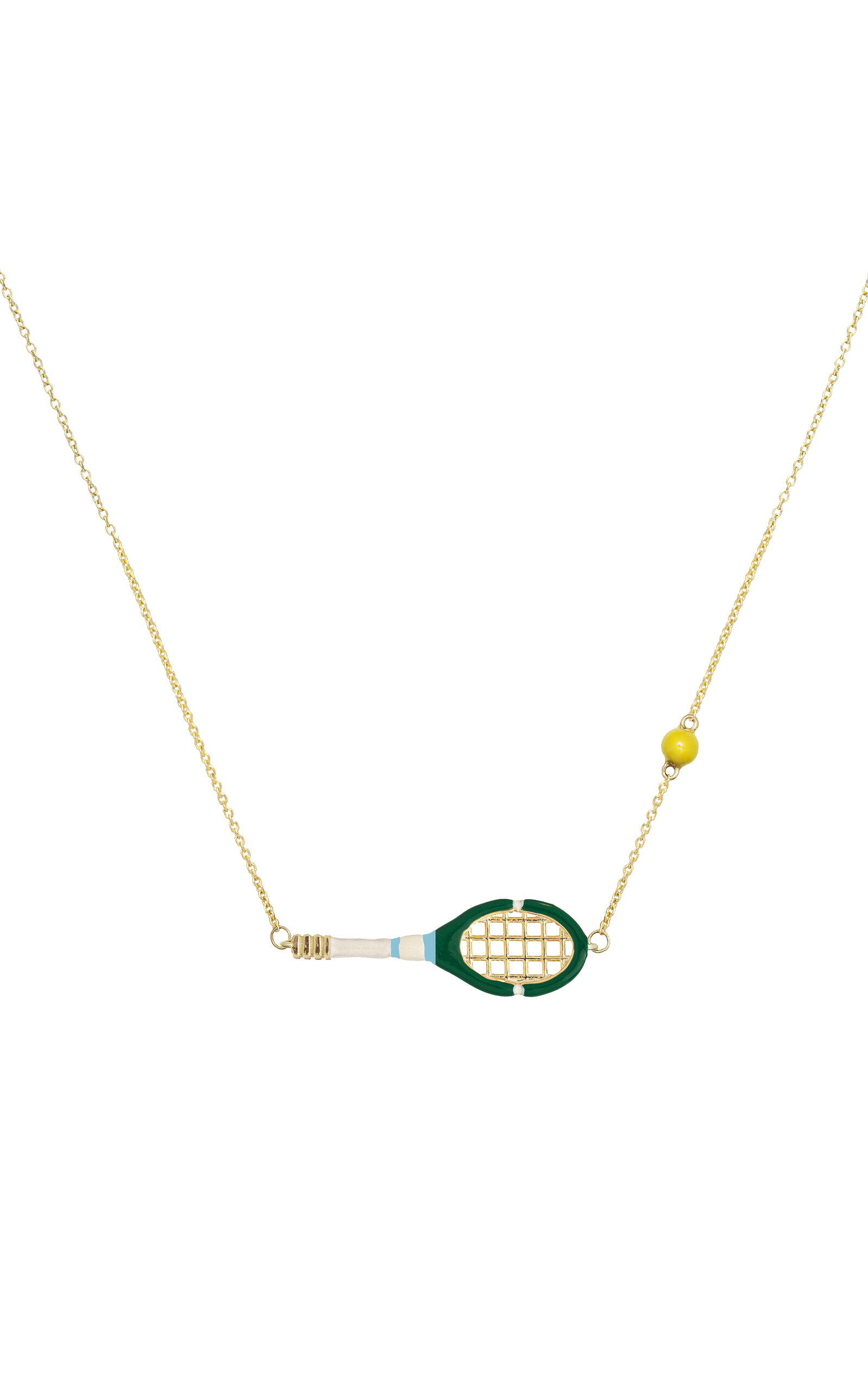Aliita 9k Yellow Gold Tennis Pelota Enamel Necklace In Green