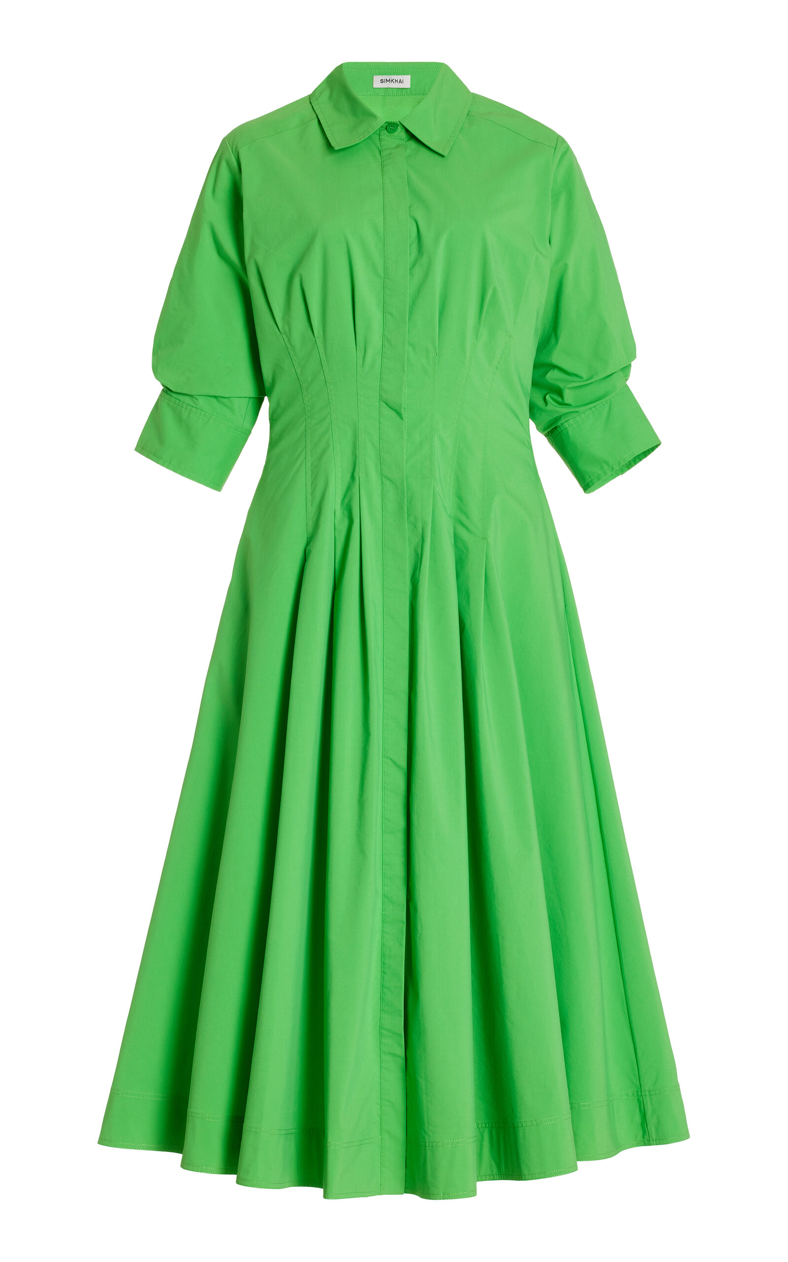 Shop Simkhai Jazz Pintucked Cotton-blend Midi Shirt Dress In Green