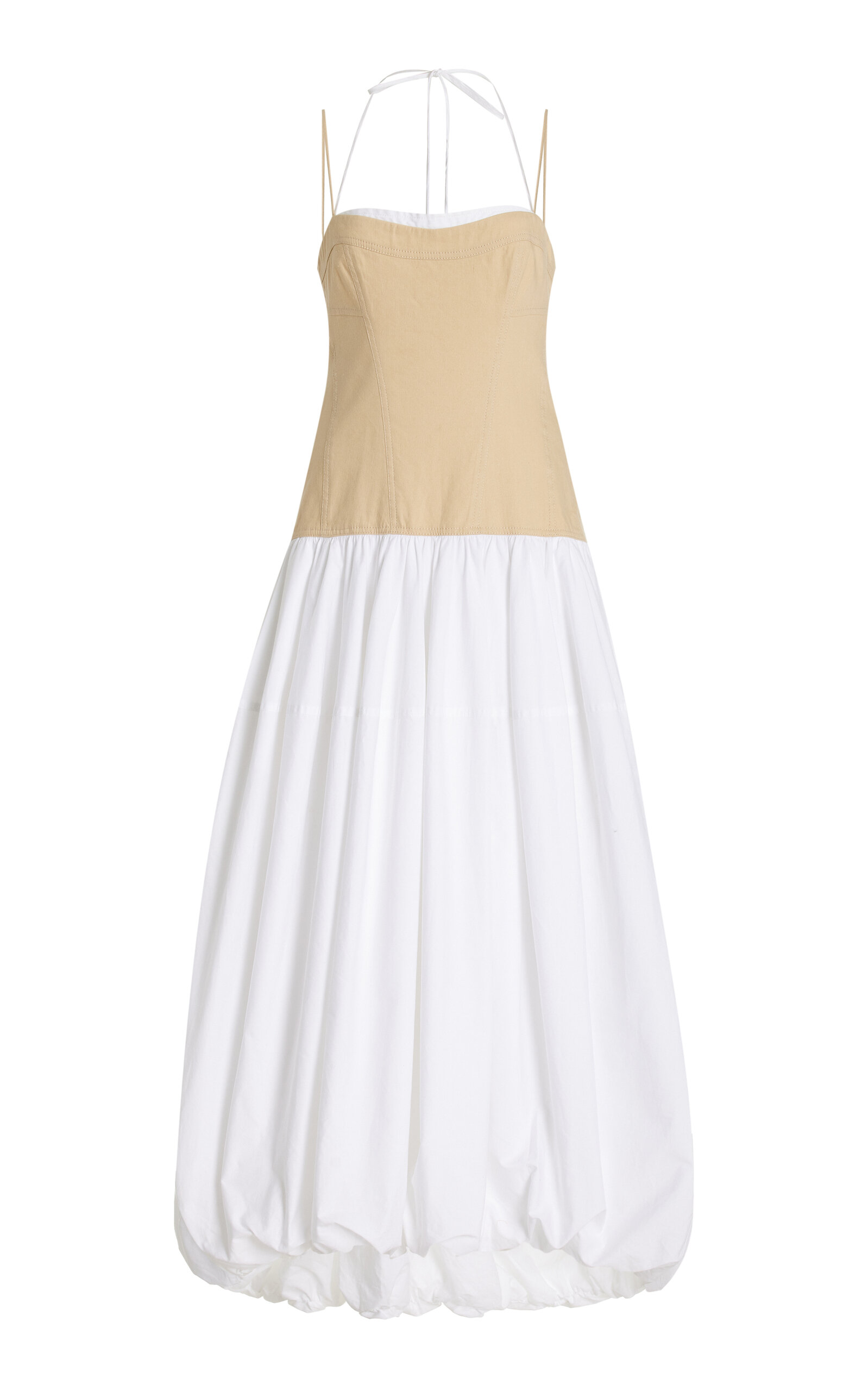 Shop Simkhai Pfeiffer Linen-cotton Bustier Midi Dress In Neutral