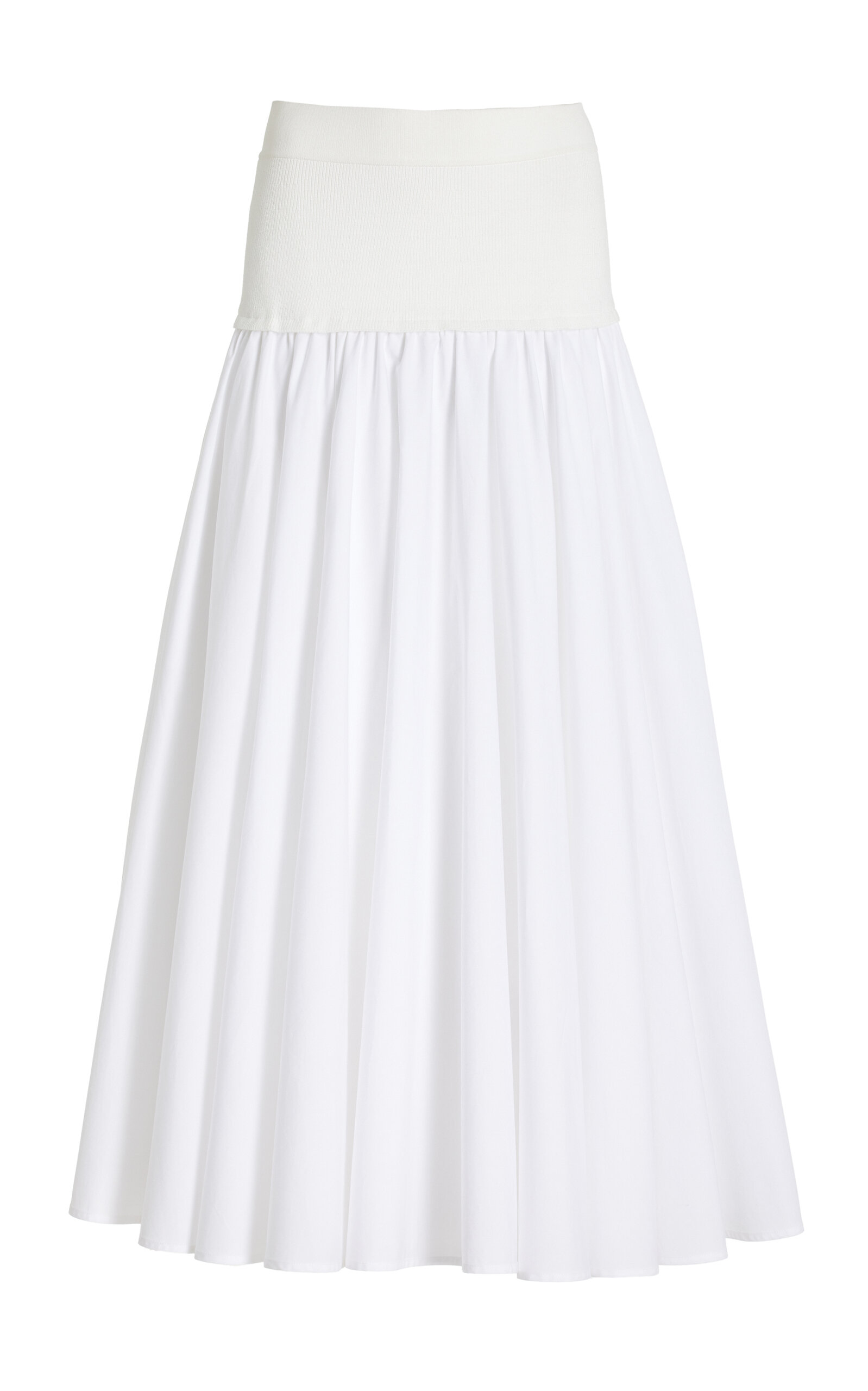 Shop Simkhai Stella Knit-trimmed Cotton-poplin Maxi Skirt In White