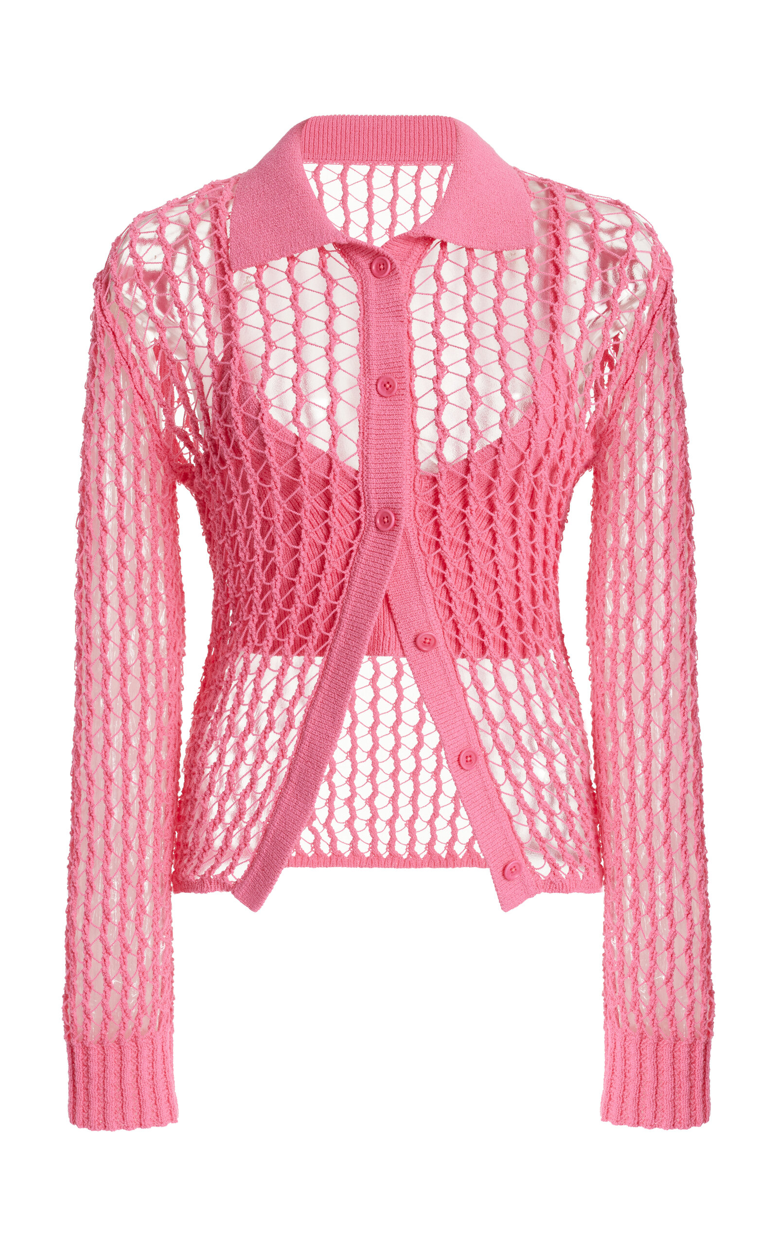 Shop Simkhai Exclusive Luza Crocheted Cotton-blend Cardigan In Pink