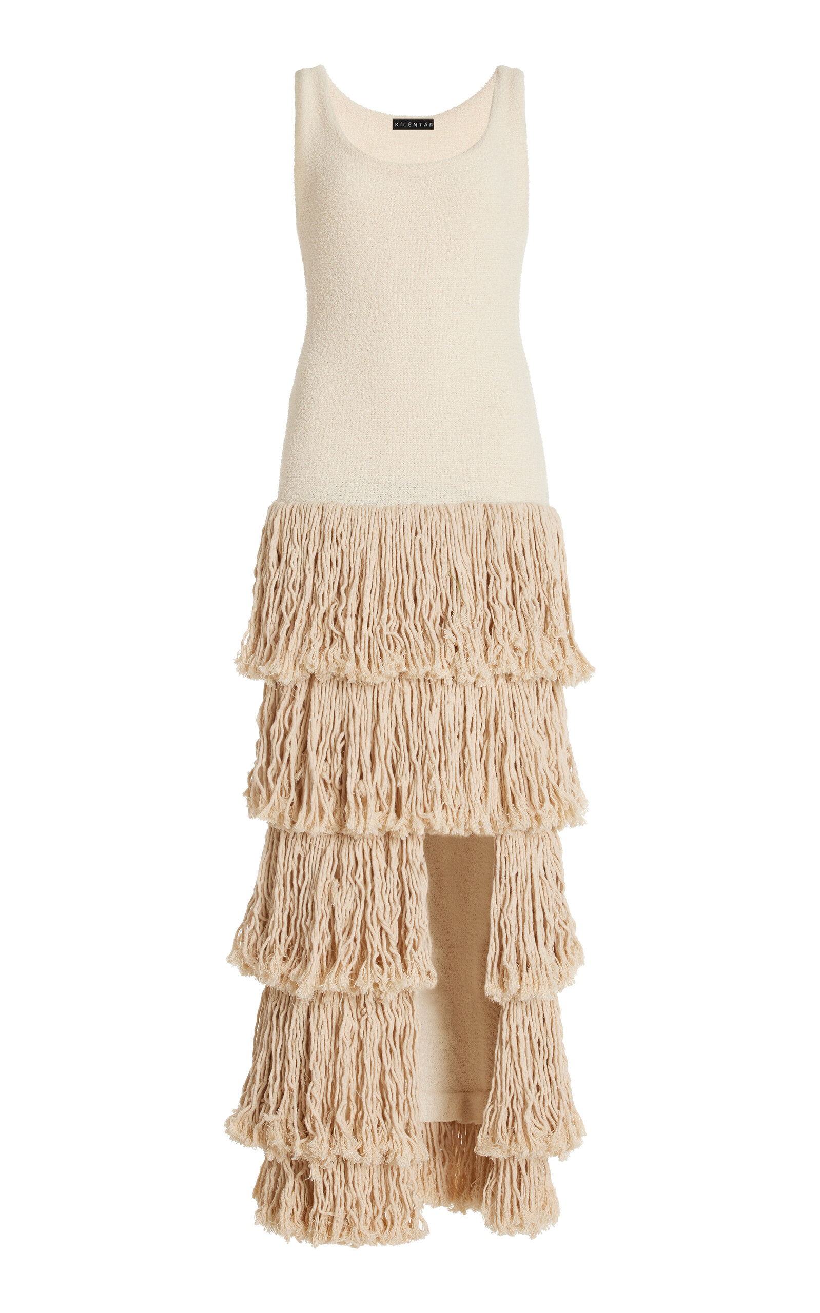 Kilentar Layo Tiered Fringe Wool Maxi Dress In Off-white