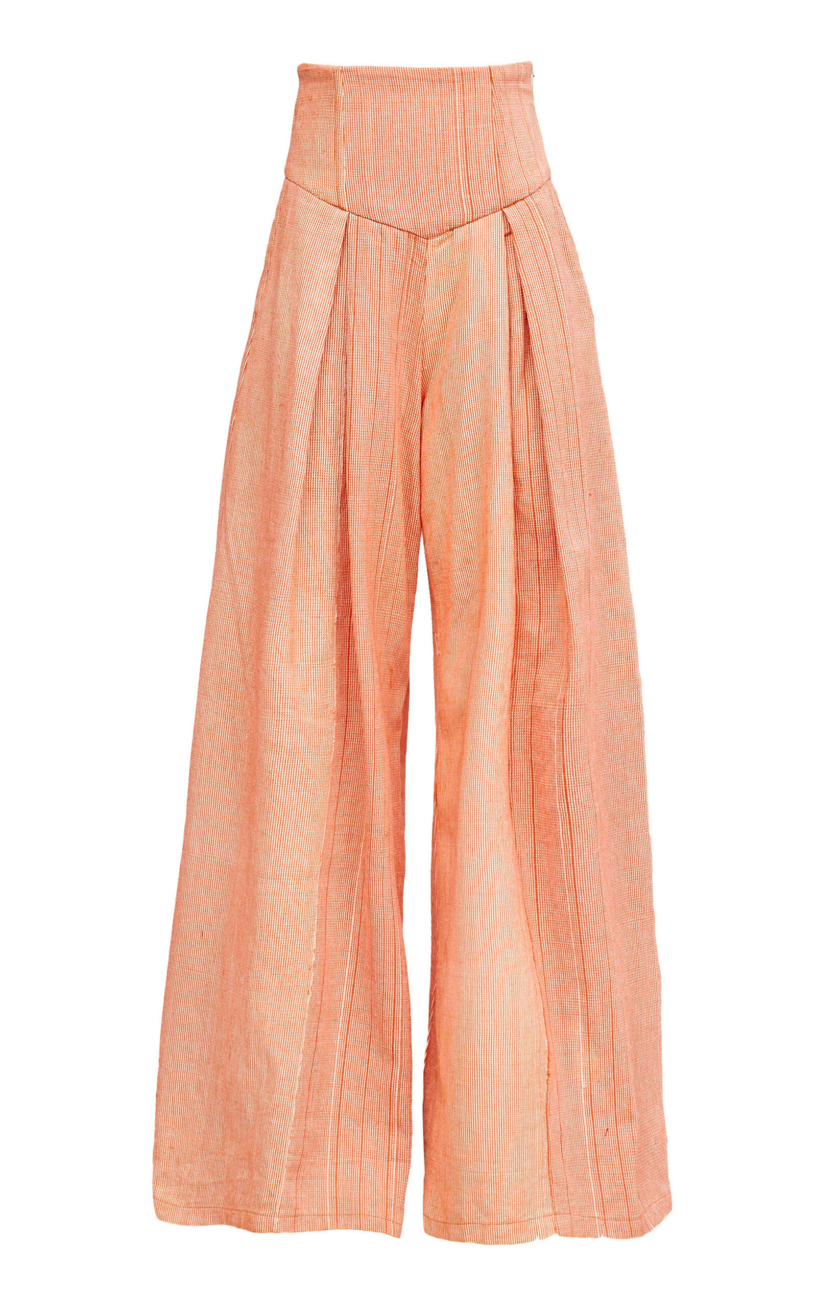 Kilentar Exclusive Temi Corset-Waist Woven Cotton Wide-Leg Pants - Orange