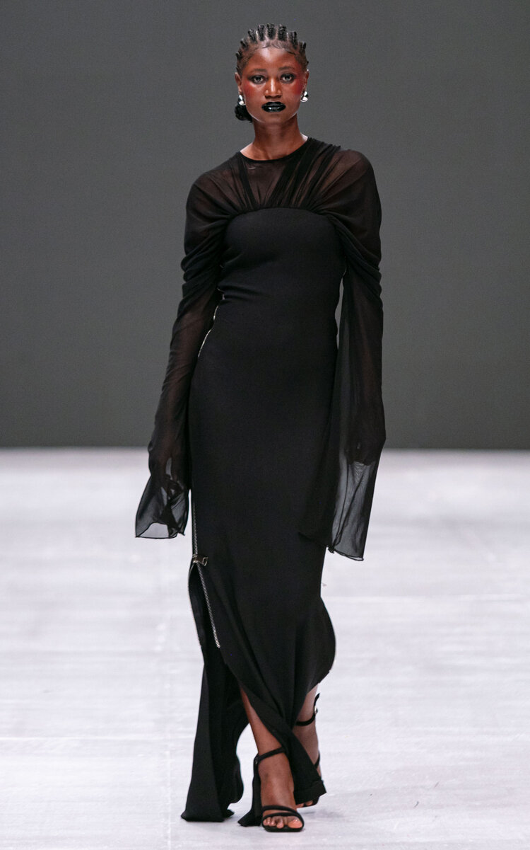 Oríré Ellen Mesh-detailed Maxi Dress In Black