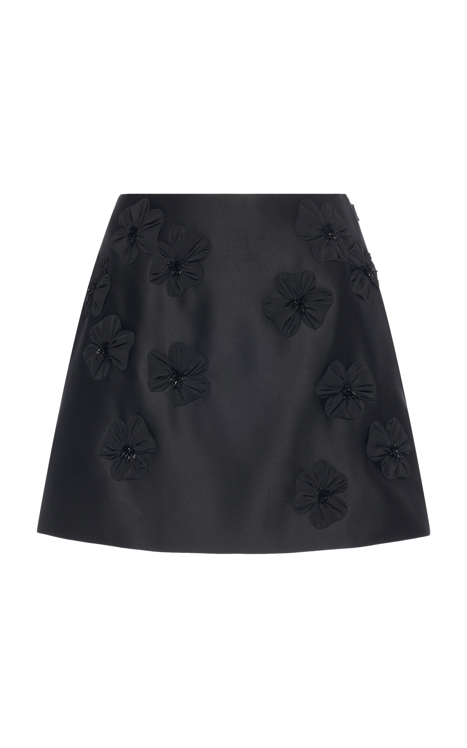 Moncler Satin Flower Embroidered Mini Skirt In Black