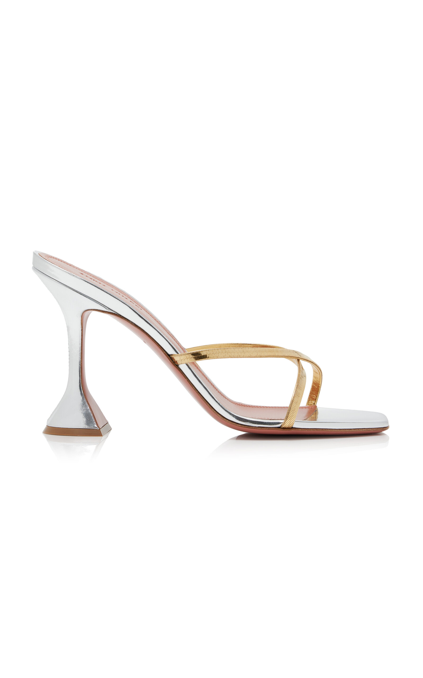 Amina Muaddi Criss Cross Henson Sandals With Metal Straps 9.5cm In Silver