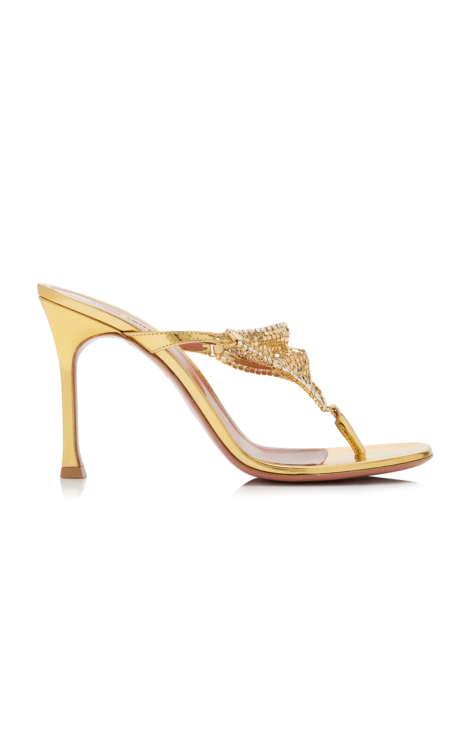 AMINA MUADDI XENIA CRYSTAL METALLIC LEATHER SANDALS