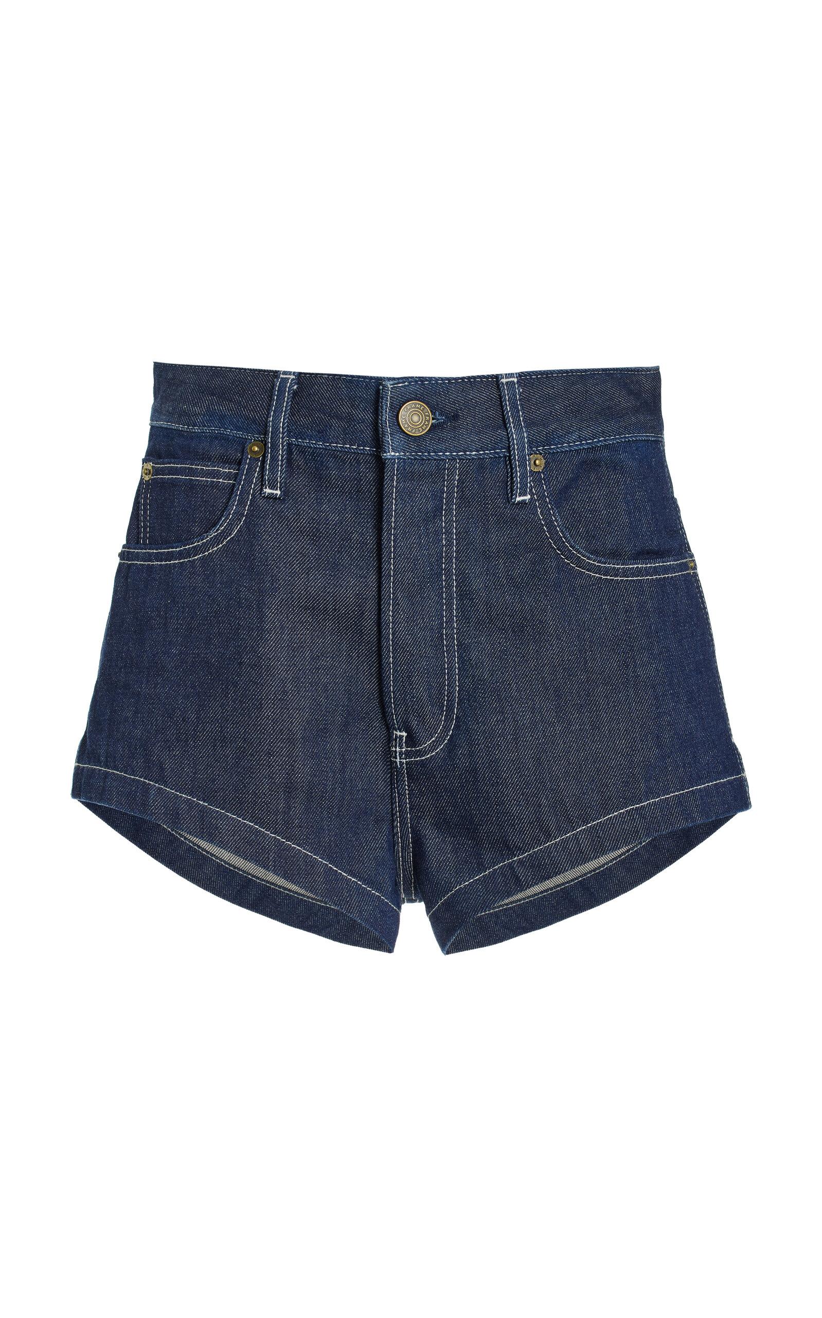 Shop Frame High-rise Denim Shorts In Dark Wash