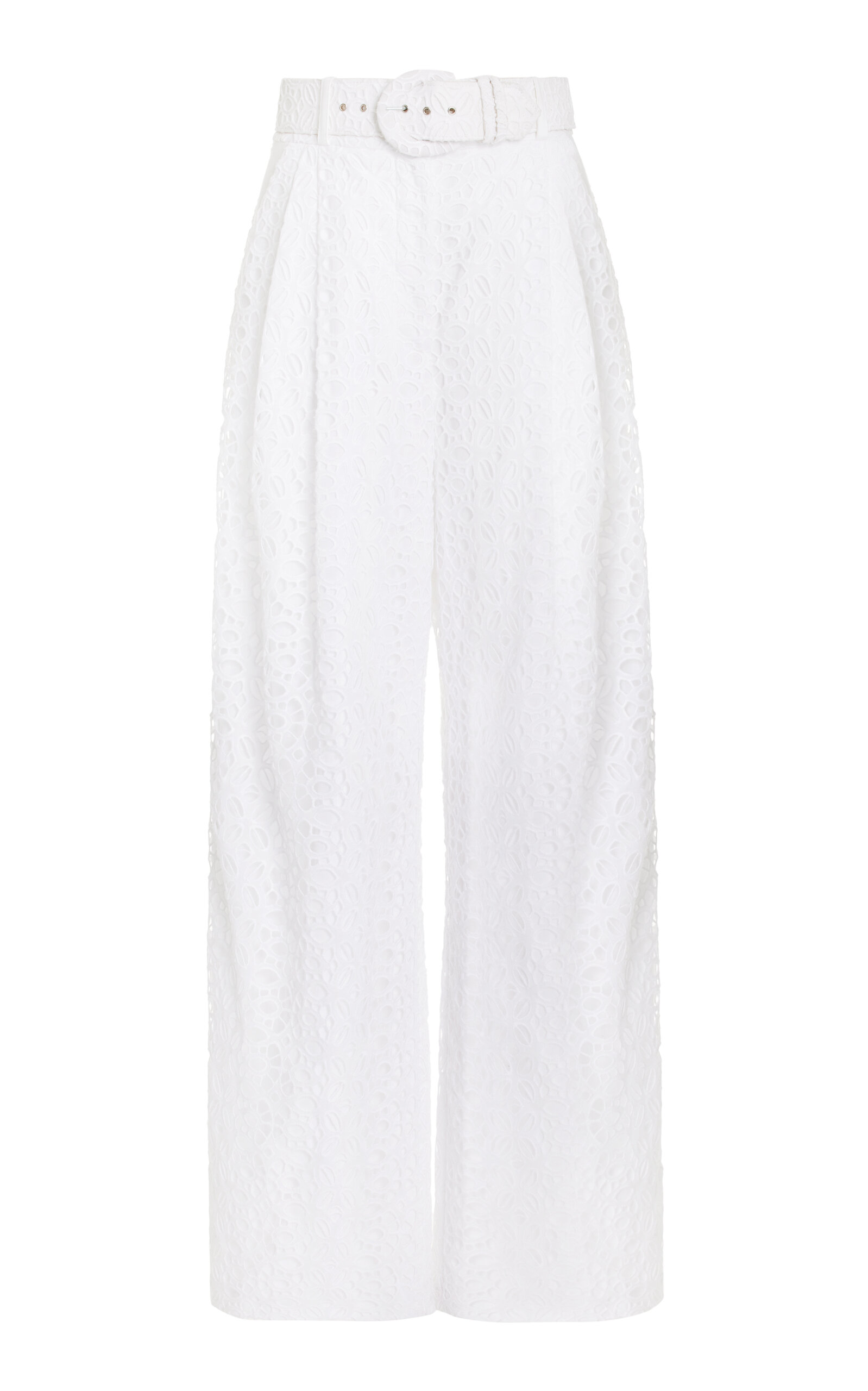 Embroidered Cotton-Silk Wide-Leg Pants