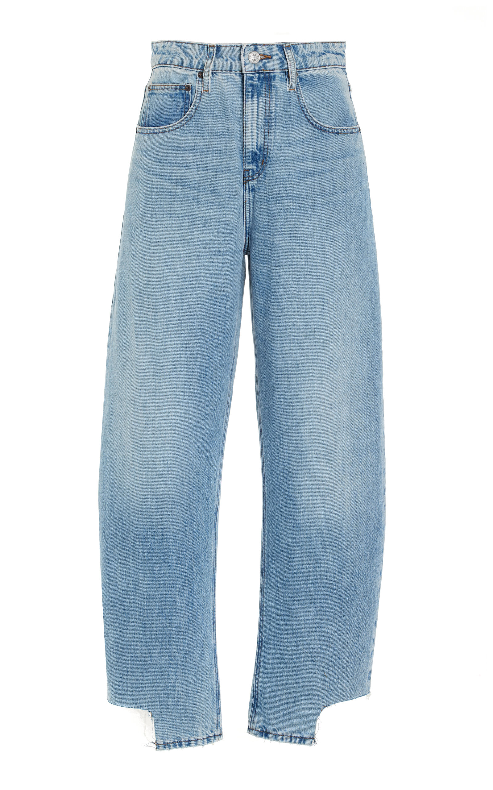Frame Rigid High-rise Long Barrel-leg Jeans In Blue