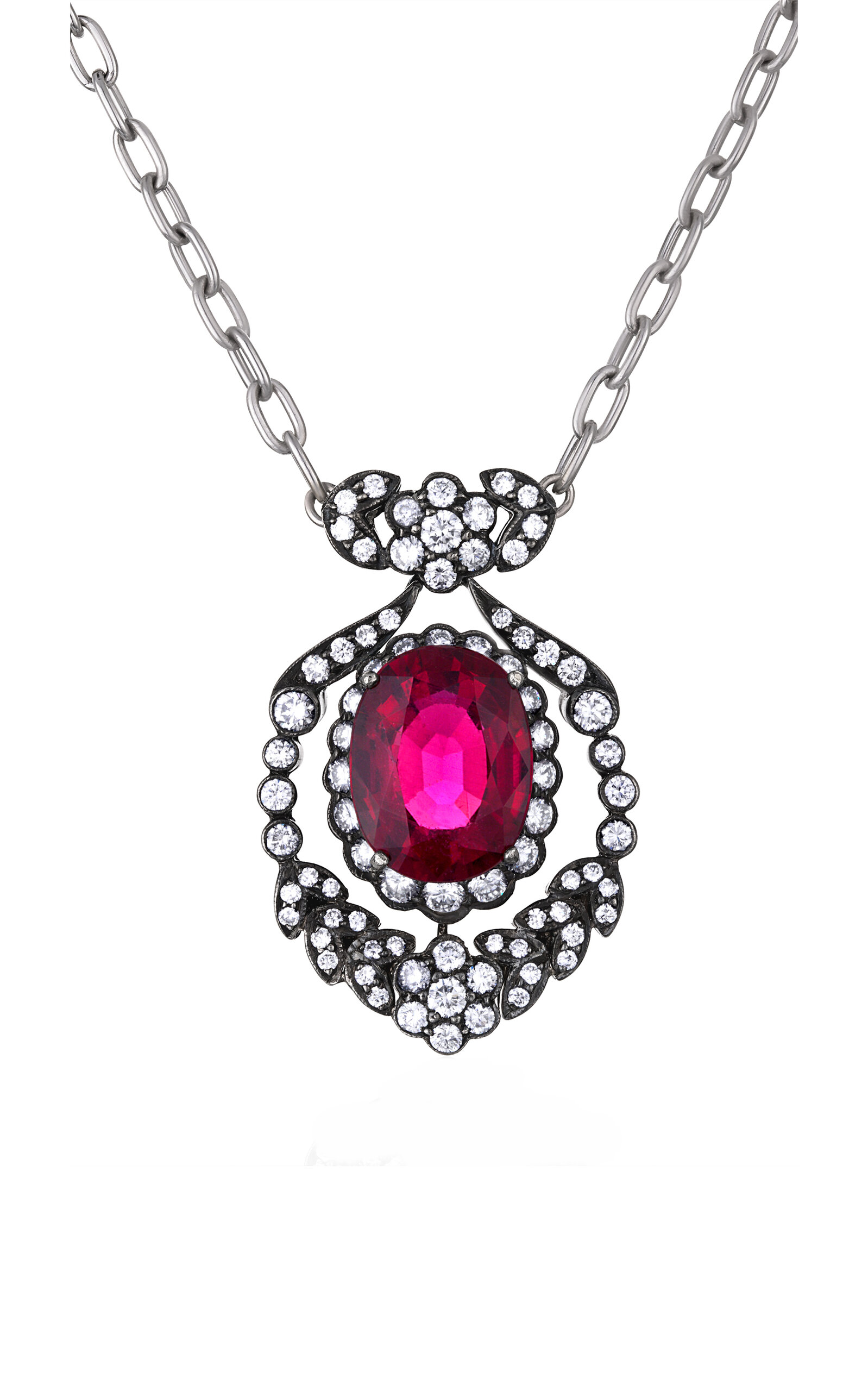 One-of-a-Kind 18K White Gold & Silver Rubellite; Diamond Necklace