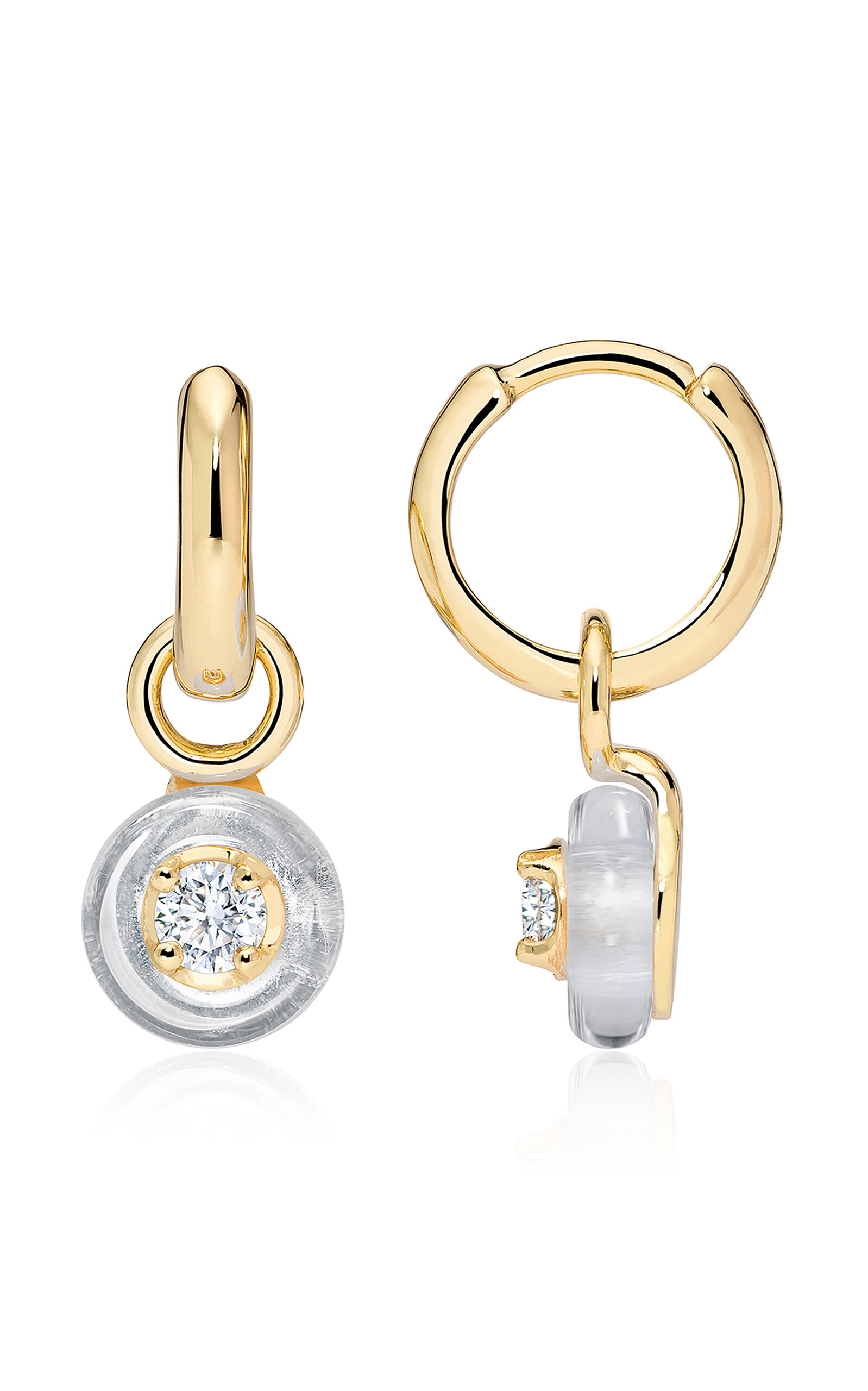 18k Yellow Gold Frames Solitaire Hoop Earrings