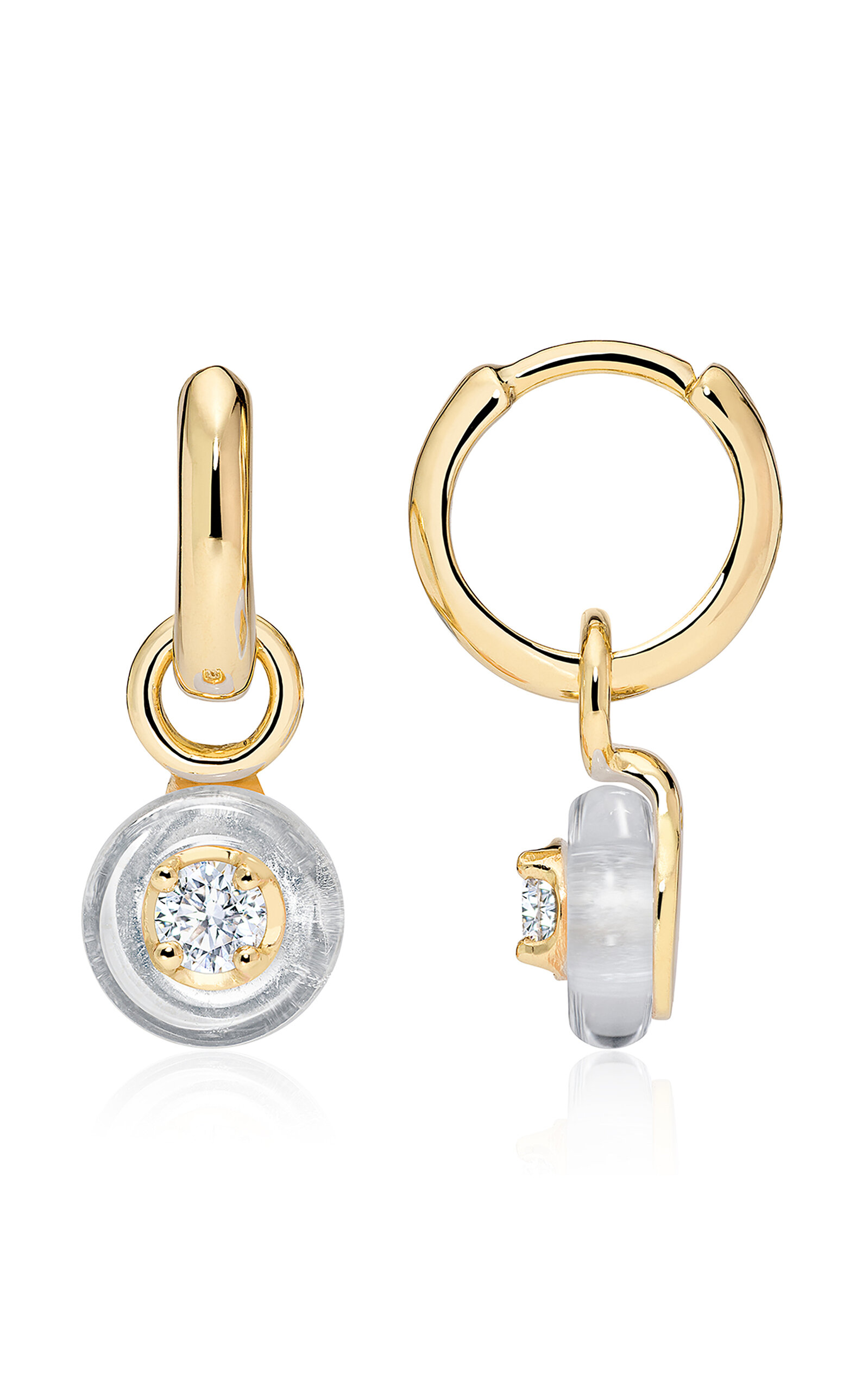 Sauer 18k Yellow Gold Frames Solitaire Hoop Earrings In White