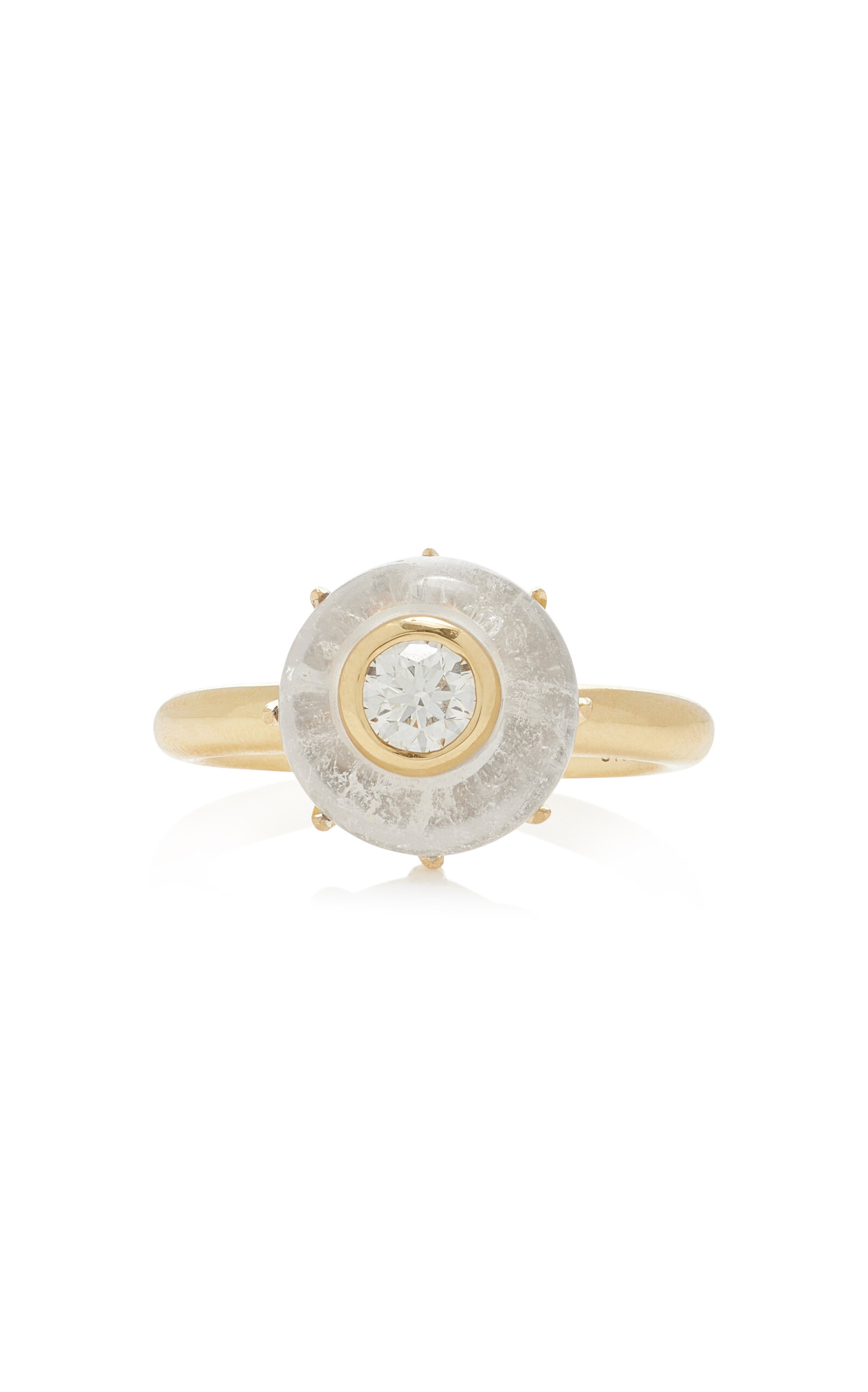 Sauer 18k Yellow Gold  Frames Solitaire Ring With Rock Crystal In White