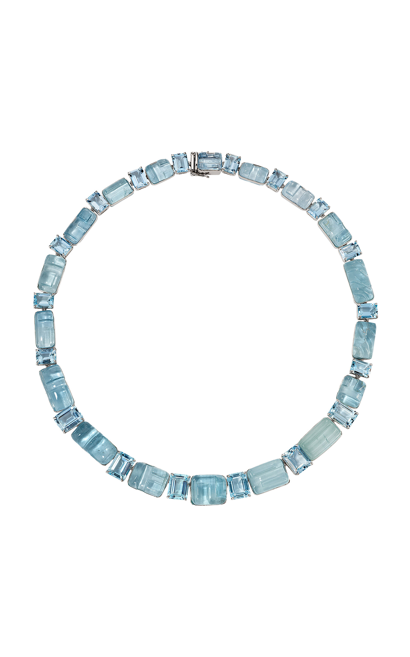 Sauer 18k White Gold Sculpted Stone Necklace In Blue