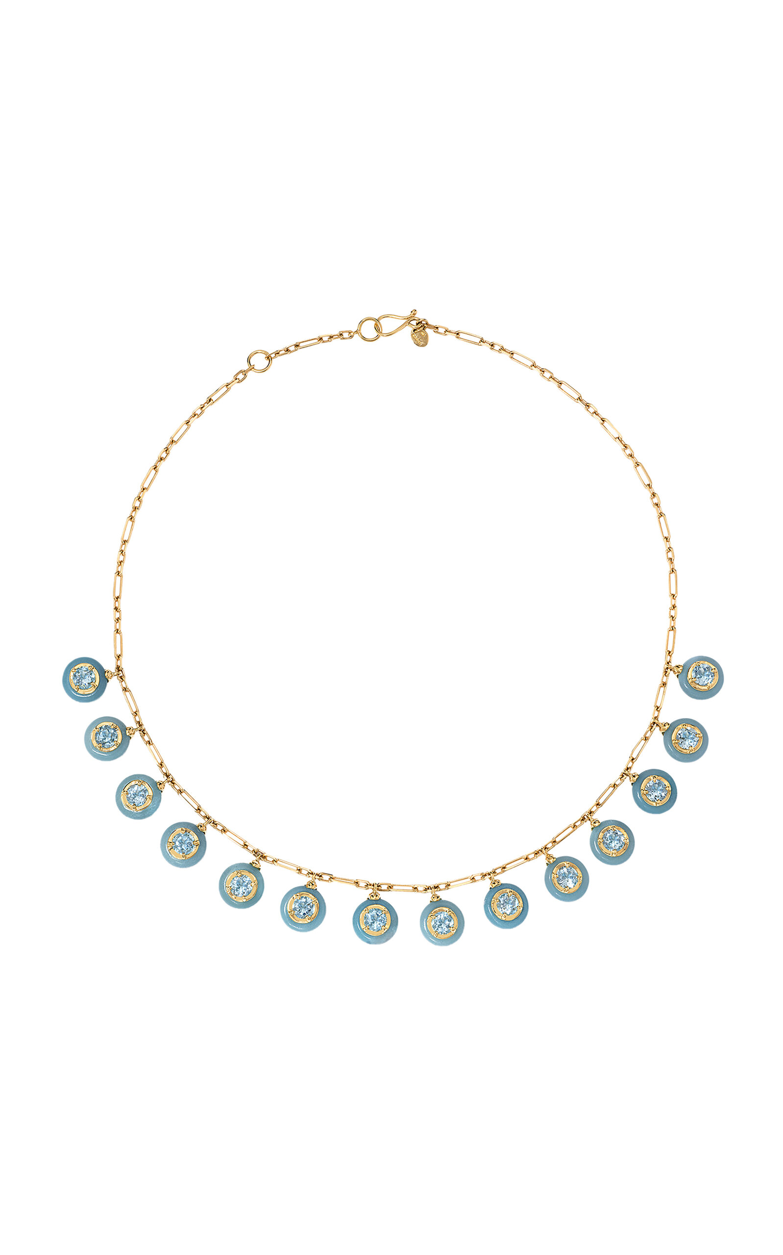 18k Yellow Gold 7 Chakras Necklace with Amazonite & Blue Topaz