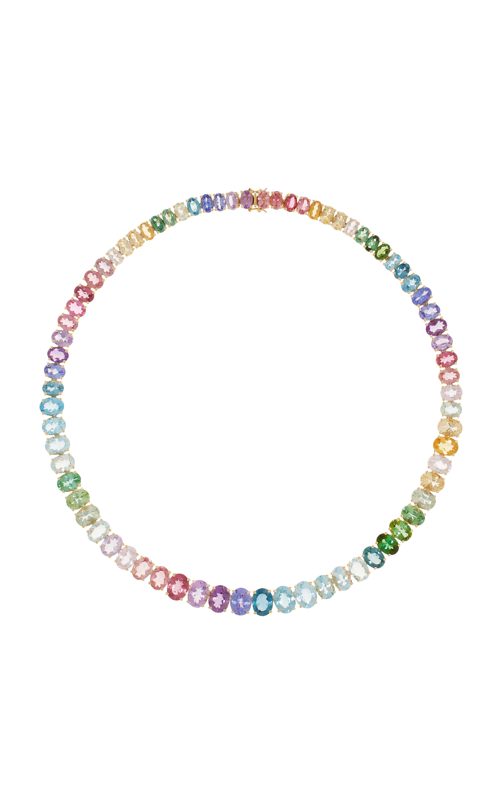 Sauer 18k Yellow Gold Oval Riviera Rainbow Necklace In Multi