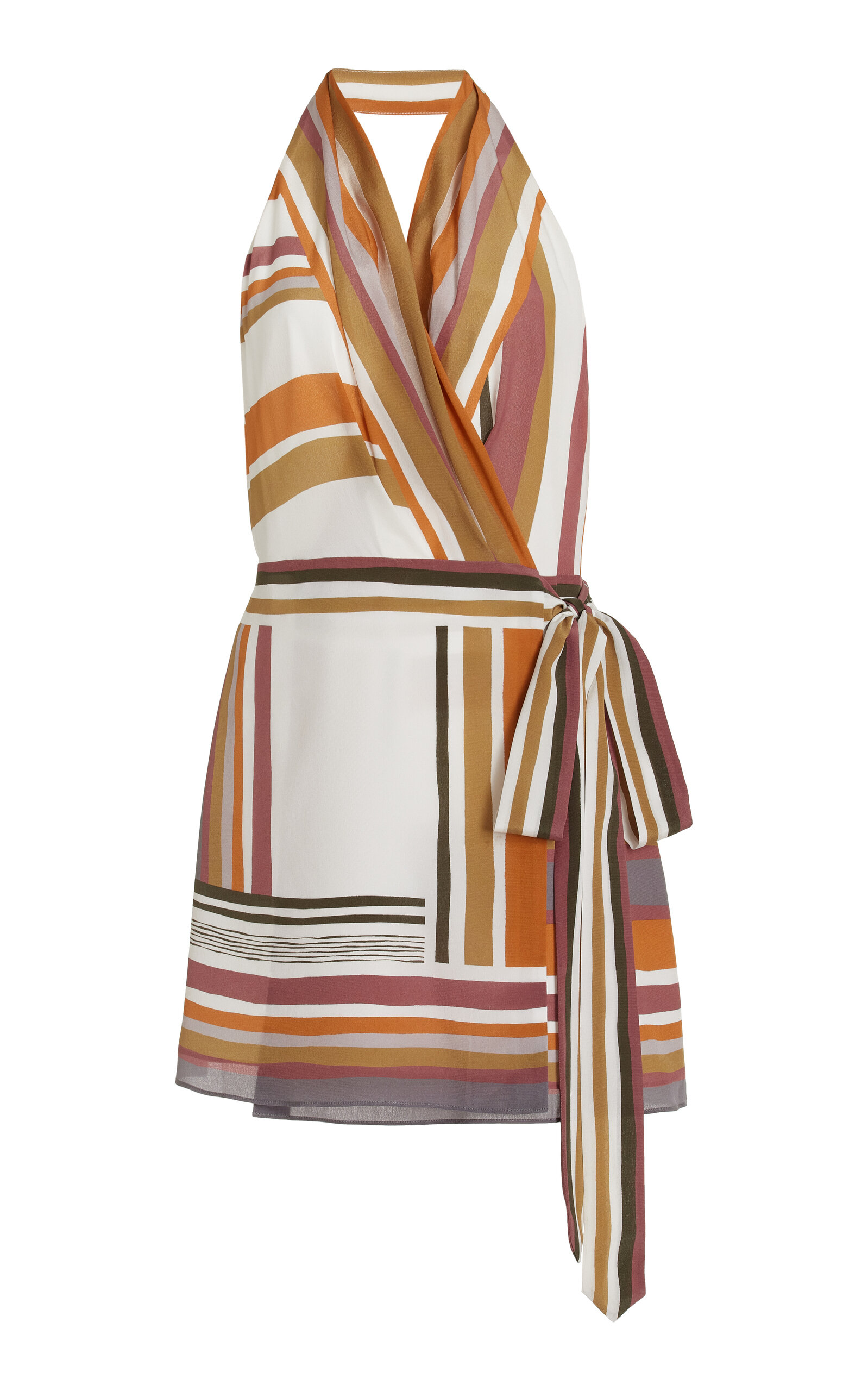 Shop Sir Exclusive Caprera Wrapped Silk Halter Mini Dress In Stripe