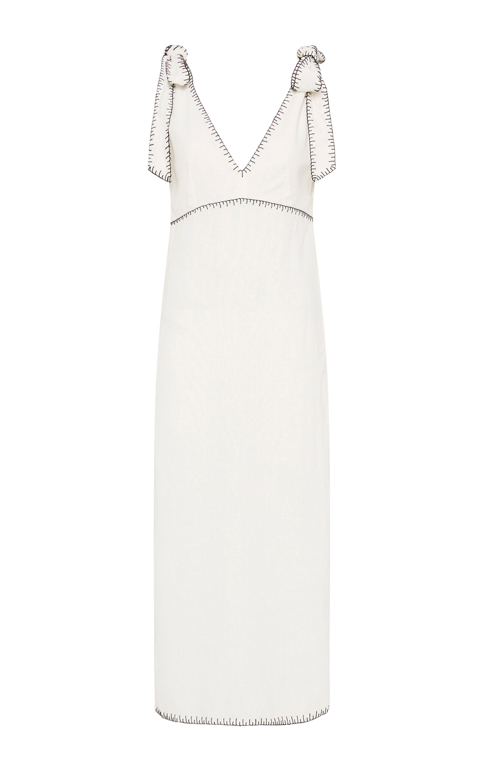 Shop Marysia Oria Embroidered-linen Midi Dress In White