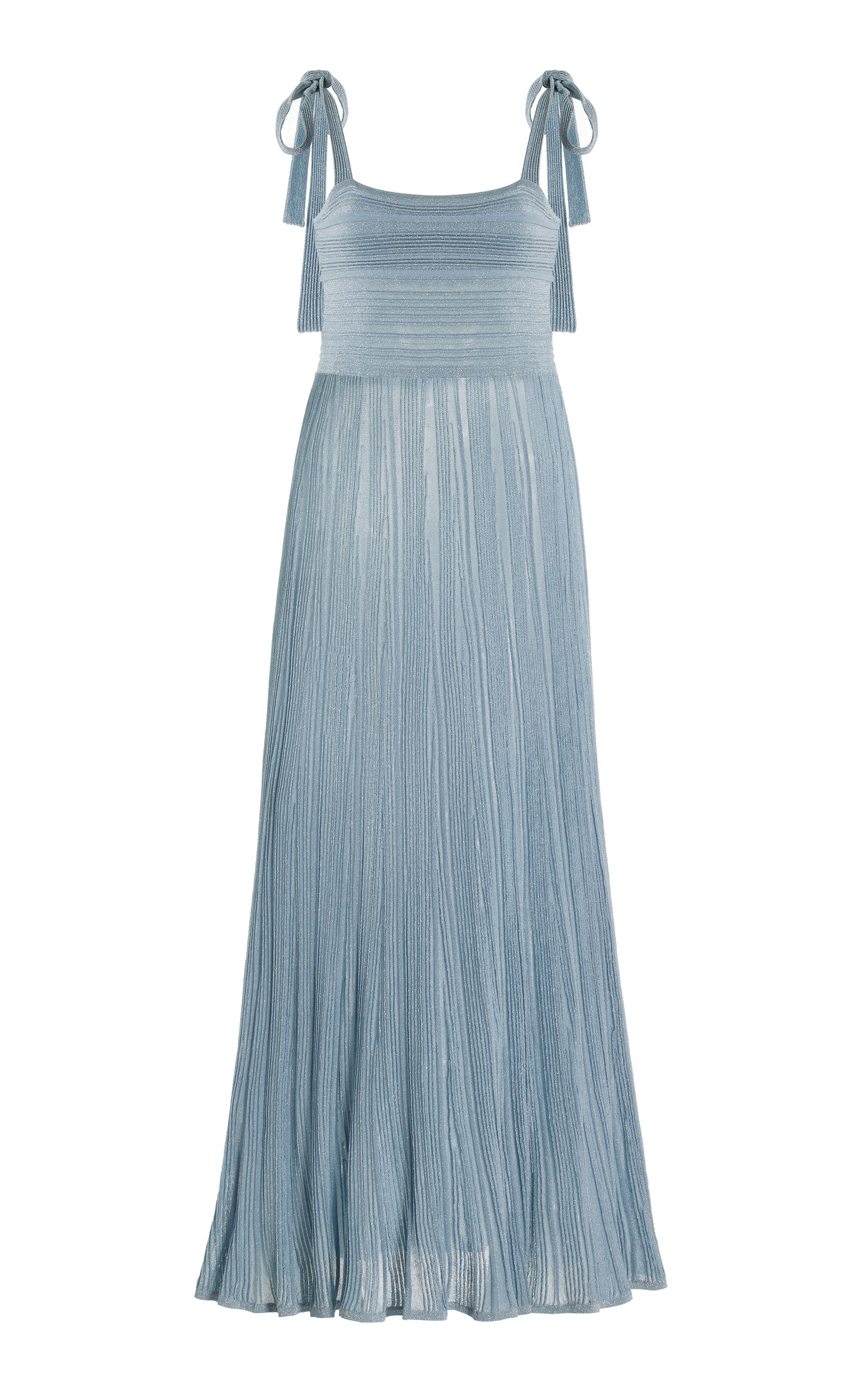 Shop Zimmermann Waverly Pleated Metallic Knit Maxi Dress In Blue