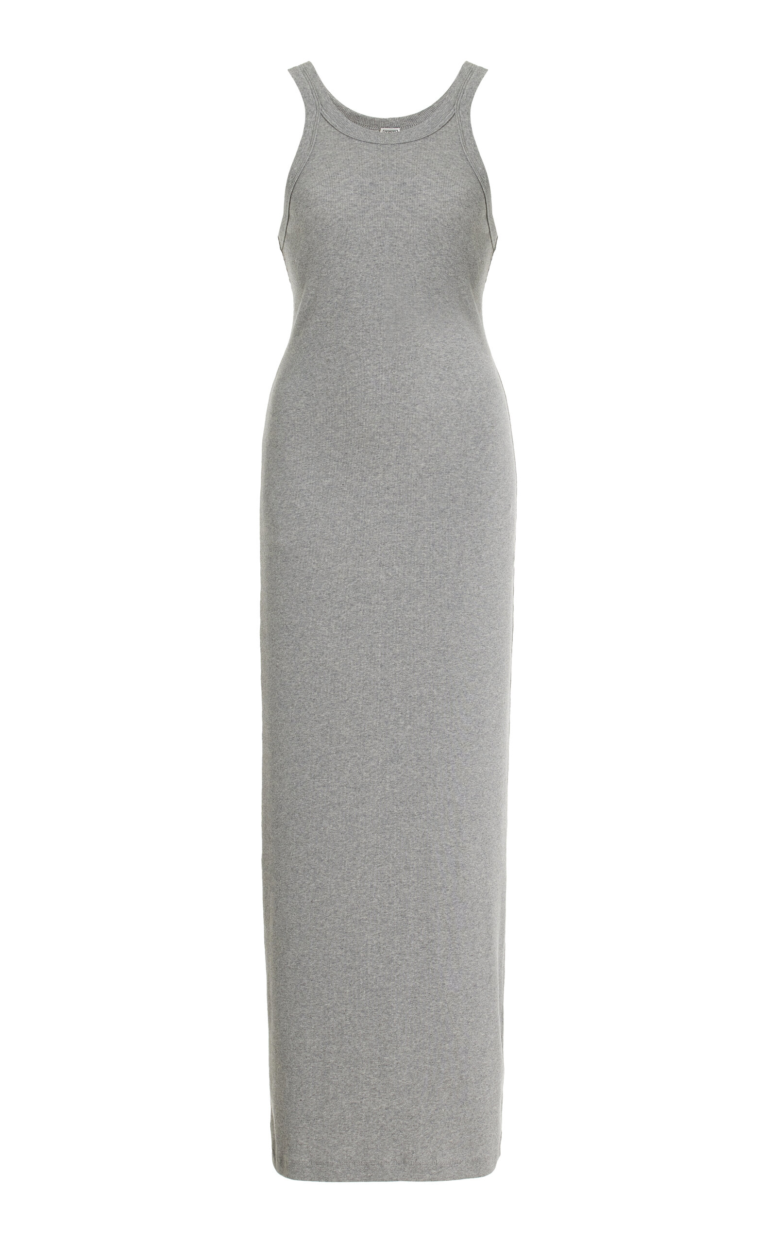 Shop Totême Ribbed-knit Organic Cotton Maxi Dress In Grey