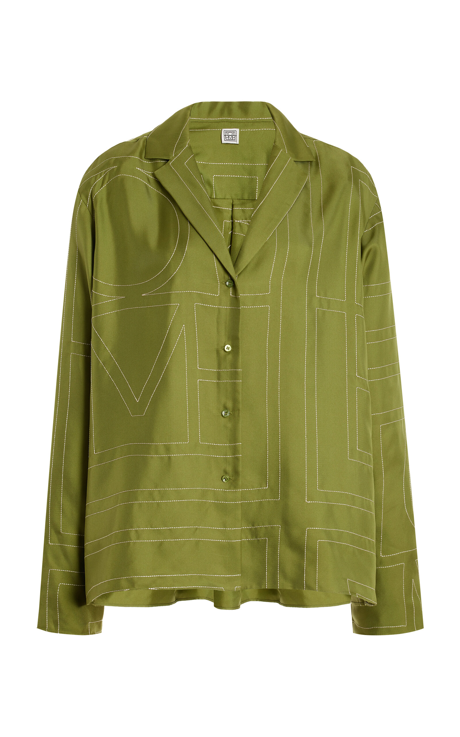 Shop Totême Monogram-printed Silk Pj Shirt In Green