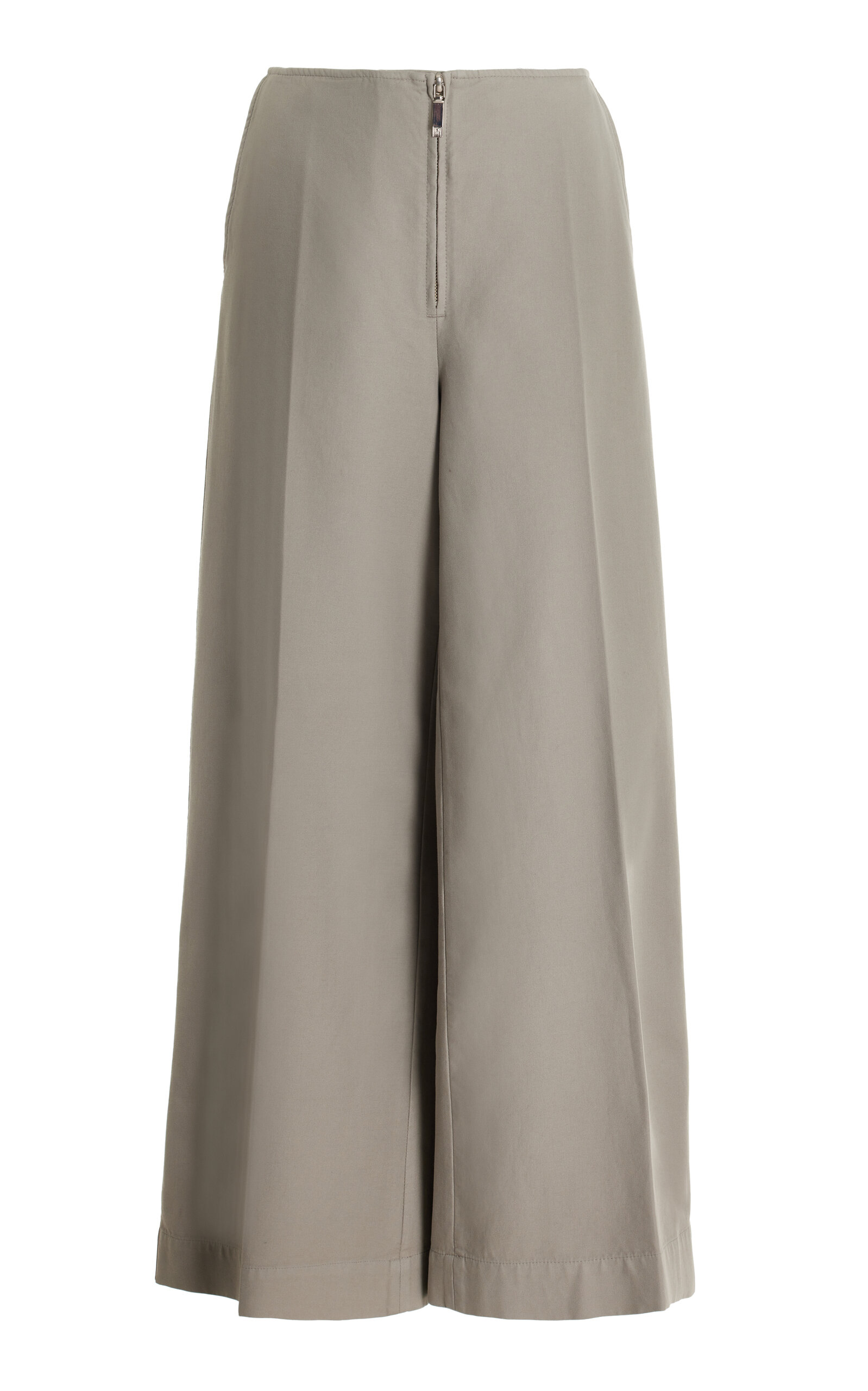 Shop Totême Low-rise Cotton Wide-leg Pants In Grey