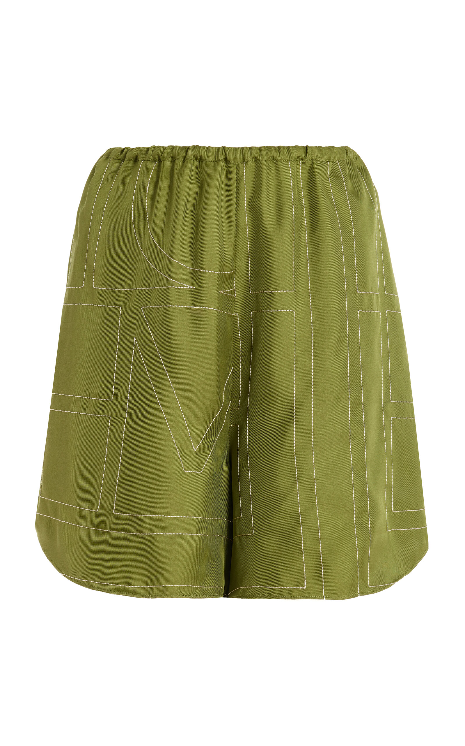 Shop Totême Monogram-printed Silk Pj Shorts In Green