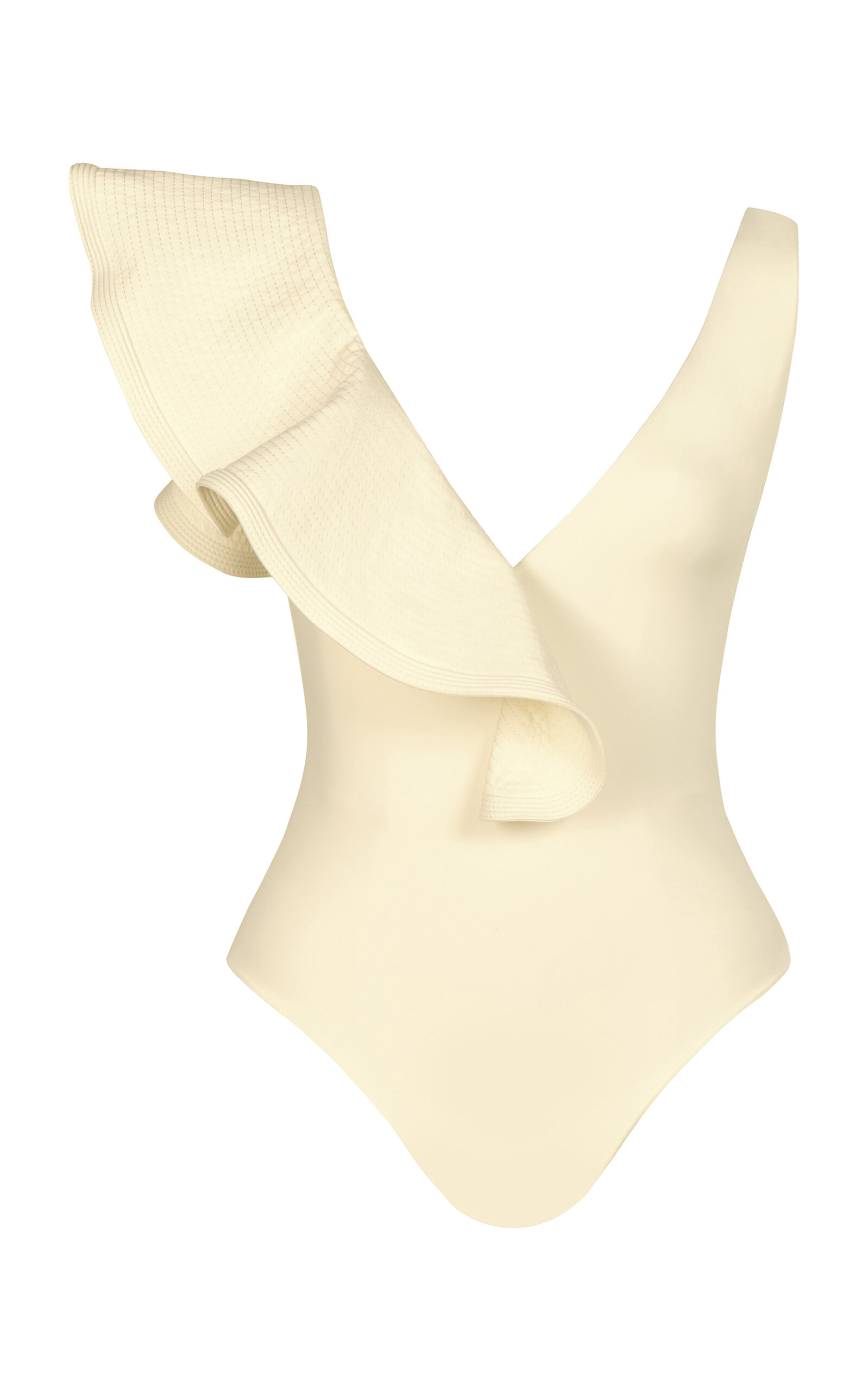 Shop Johanna Ortiz Santa Clara Ruffled Asymmetric One-piece Swimsuit In Off-white