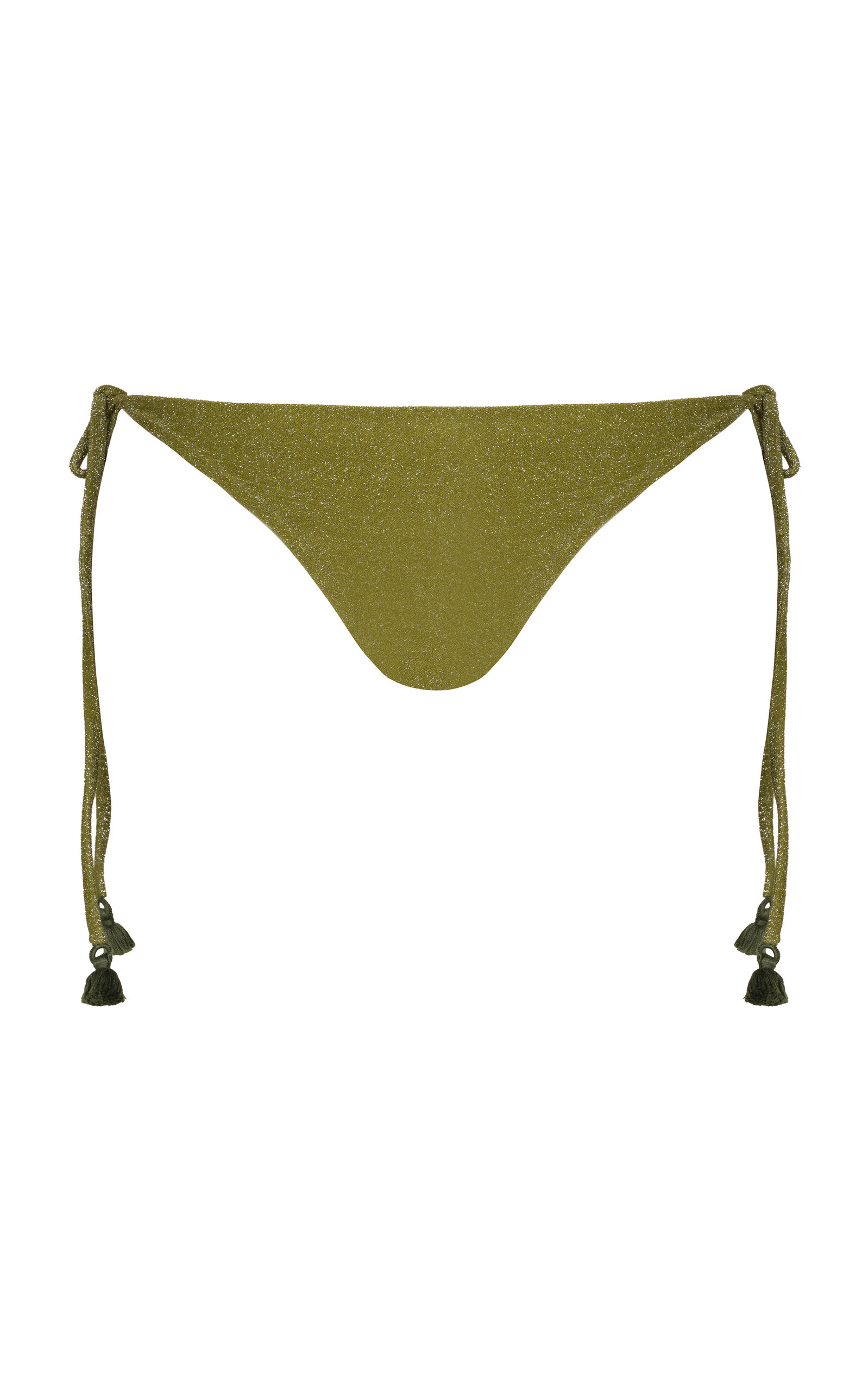 Shop Johanna Ortiz Iquitos Glittered Side-tie Triangle Bikini Bottom In Green