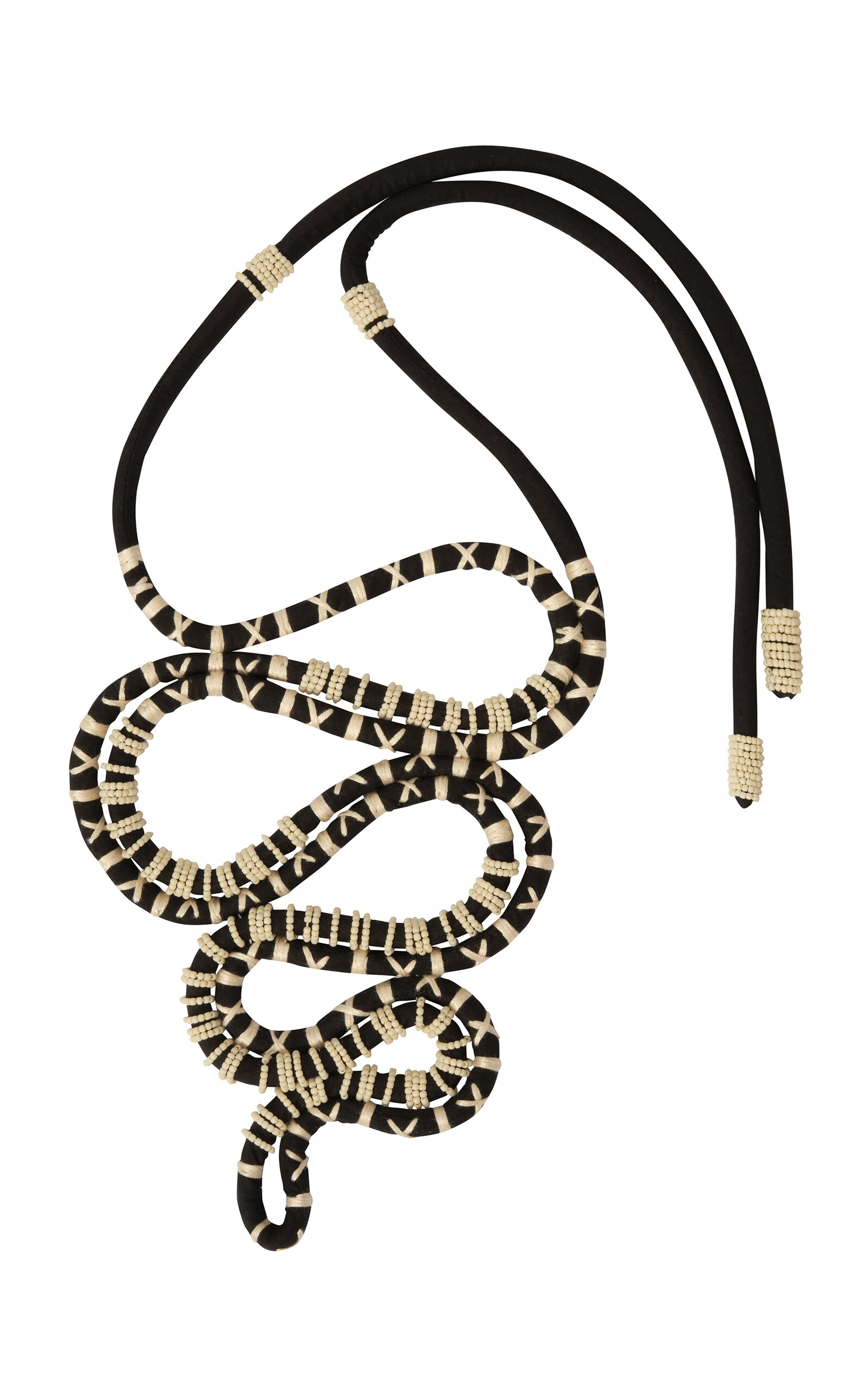 Johanna Ortiz The Great Serpent Cotton And Glass Necklace In Black